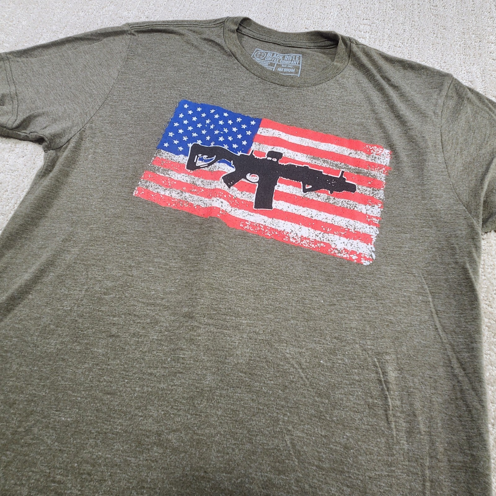 Black Rifle Coffee Company Shirt Men Medium Stretch Quick Dry Military Green USA
