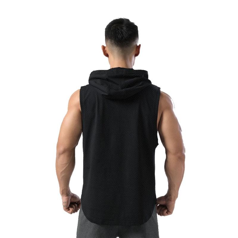 Gym Bodybuilding Men’s Hooded Tank Tops T Shirt Sleeveless Vest Workout Hoodie