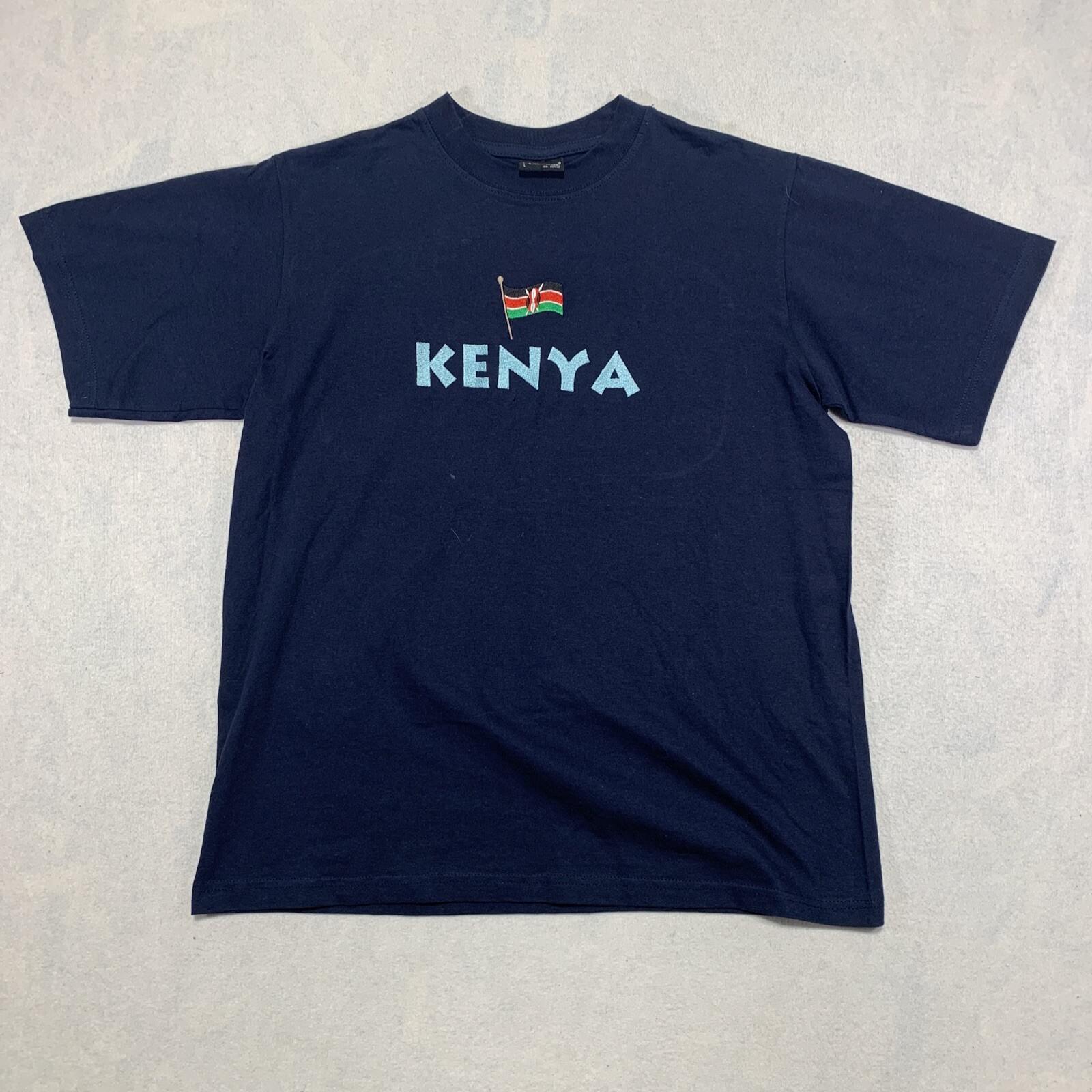 Kenya T Shirt Mens Large Blue AirBorne Embroidered Flag Spell Out