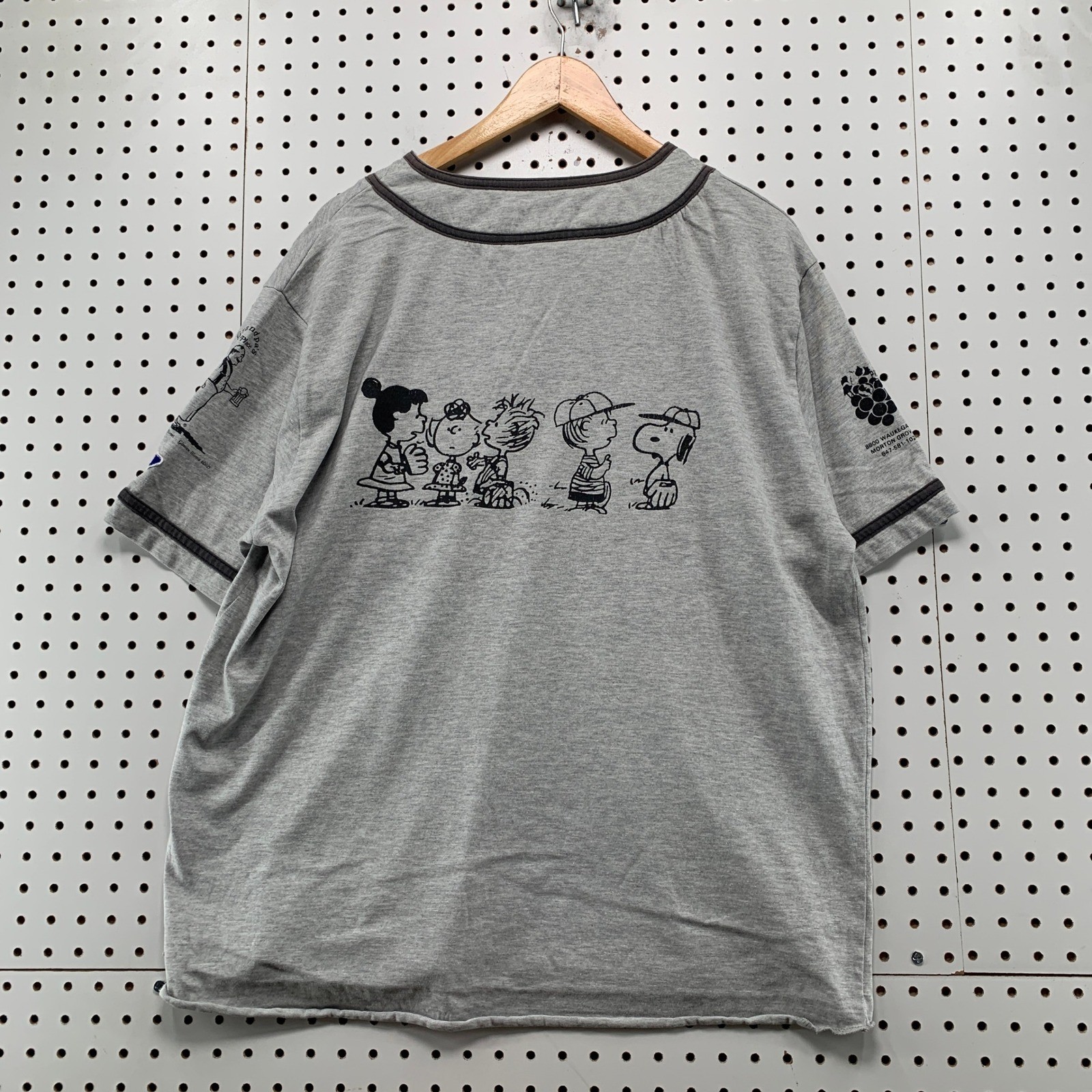 Vintage Rawlings Peanuts Baseball Jersey Mens XL Grey 90s Snoopy Charlie Brown