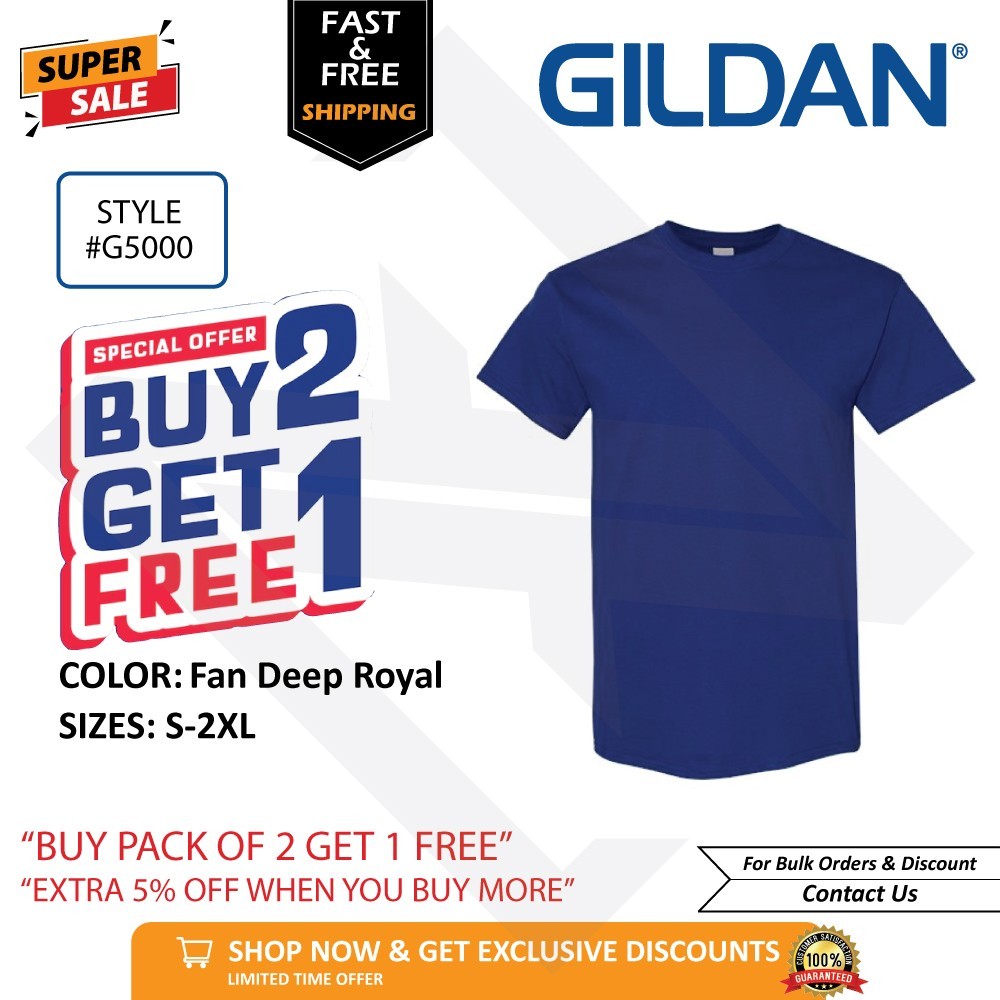 Gildan G500 Heavy Cotton T-Shirt Unisex Adult Blank Tee S-2XL Buy 2 Get 1 FREE!
