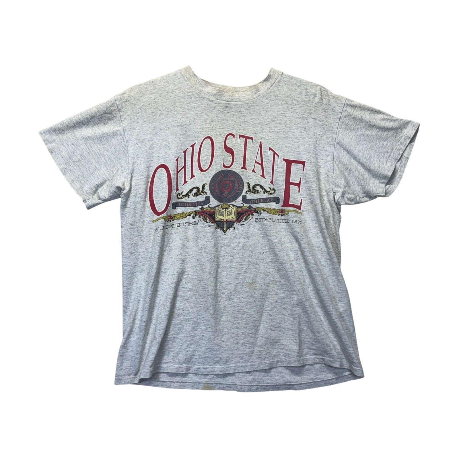 Vintage Ohio State T-Shirt Single Stitch Mens M Distressed Thrashed 90s OSU