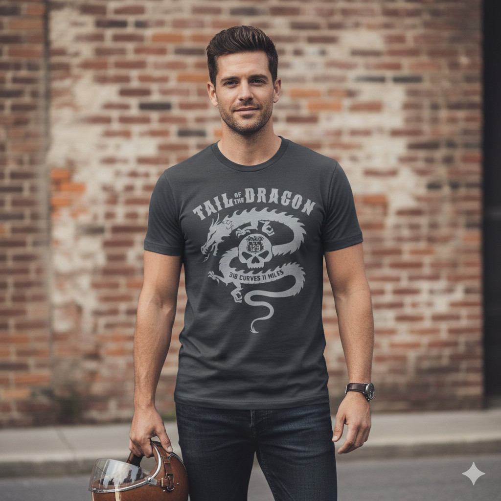 Tail of the Dragon US 129 Biker Graphic Black T-Shirt Motorcycle Tee – S402