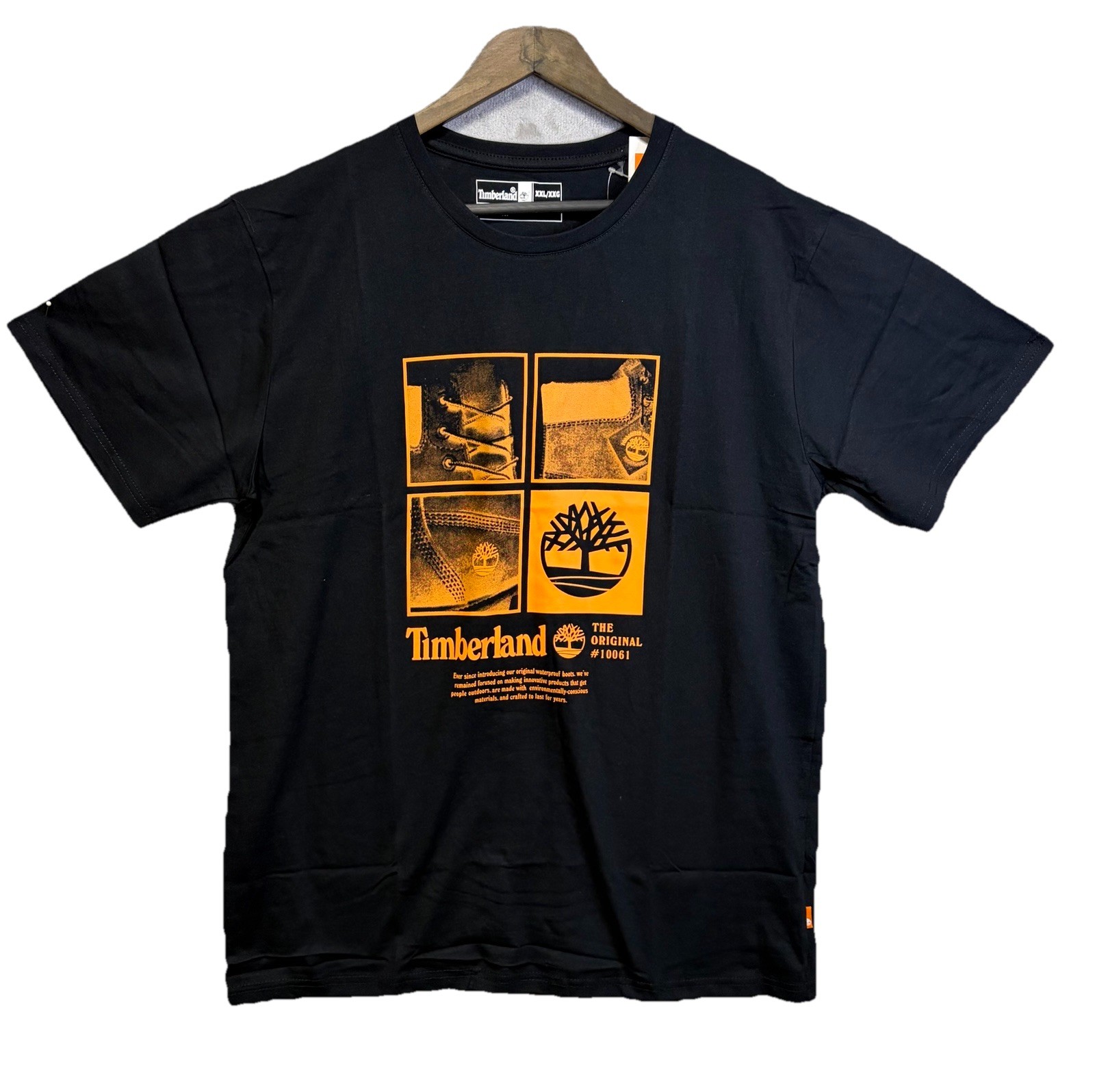 Timberland The Original #10061 Graphic Tee Shirt XXL Black Orange Boot Logo NWT