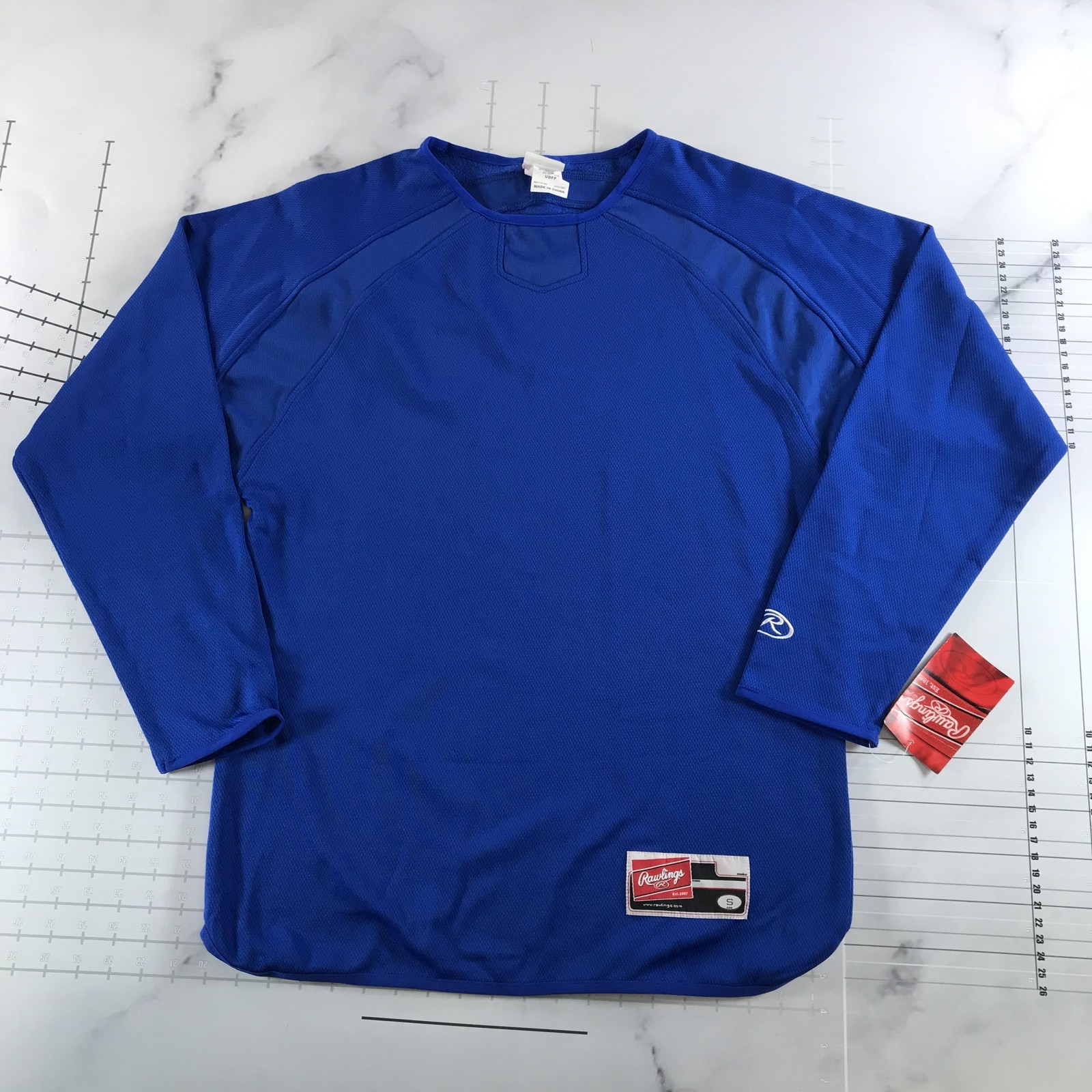 Vintage Rawlings Baseball Shirt Mens Small Royal Blue Blank Practice Pullover