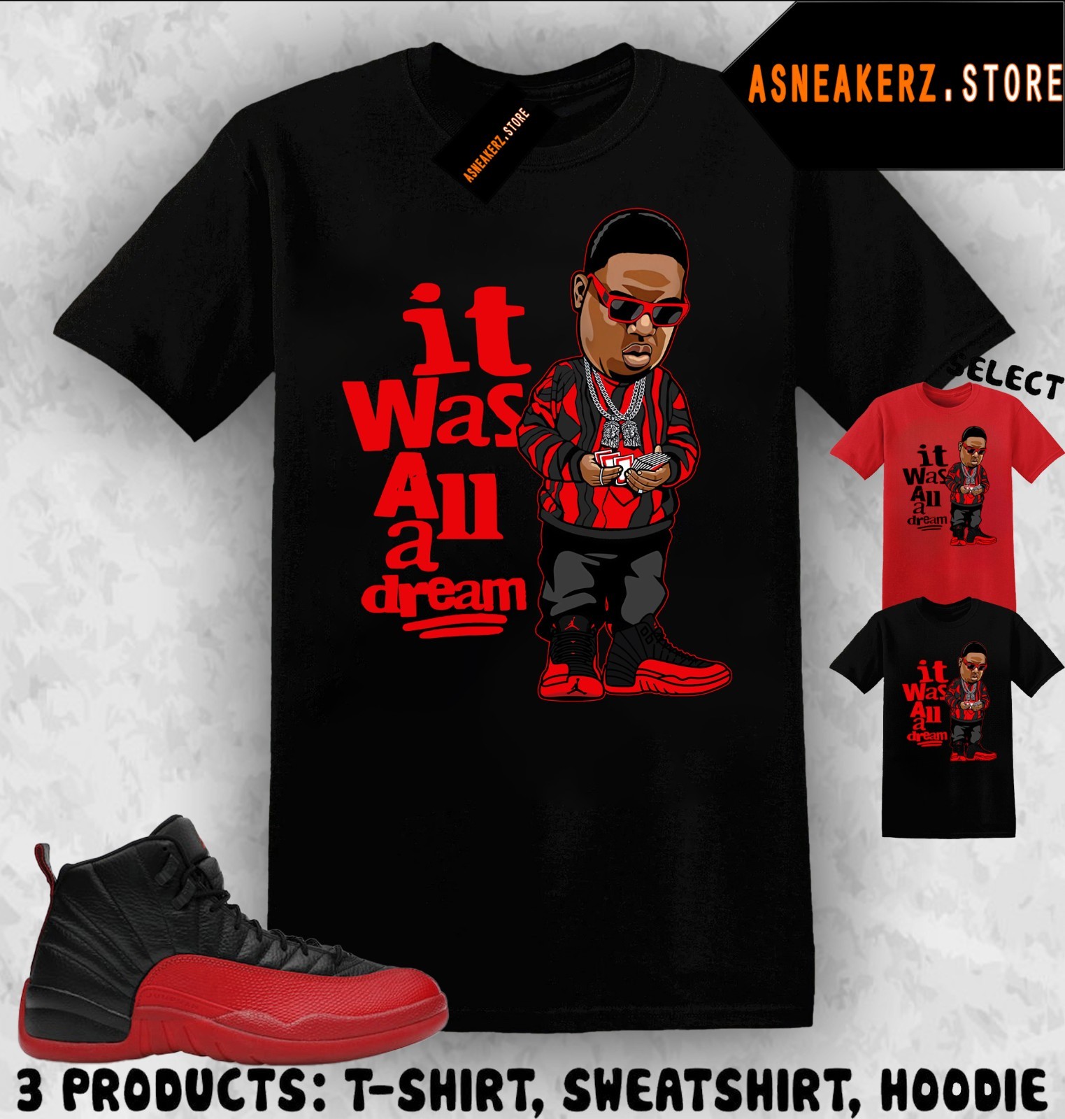 Tee Shirt Matching AJ 12 Flu Game 2025 Match Sneaker Sneakerhead Biggie T-Shirt
