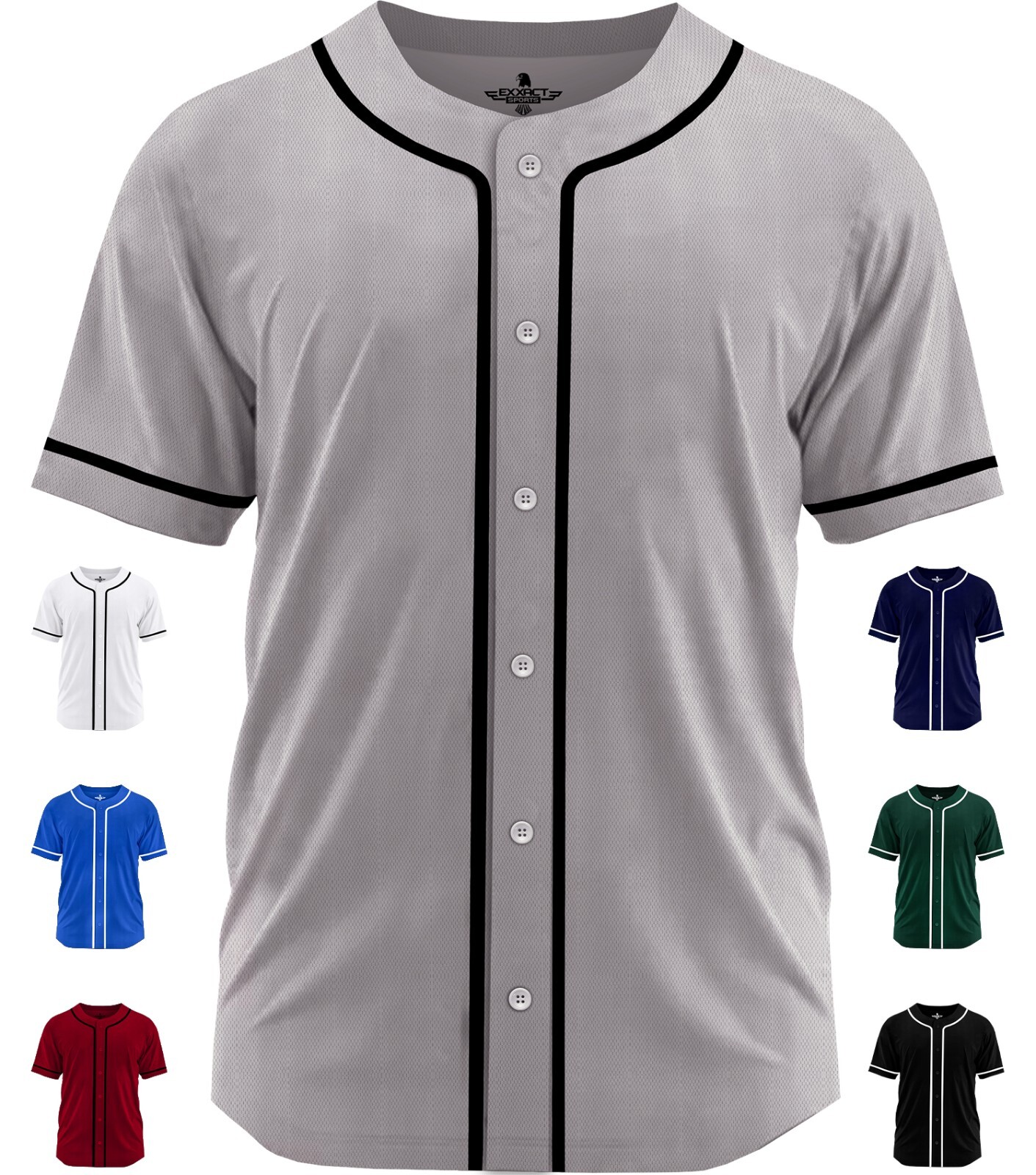 Exxact Sports Blank Baseball Jersey Men, Full Button Down Plain Baseball Jersey