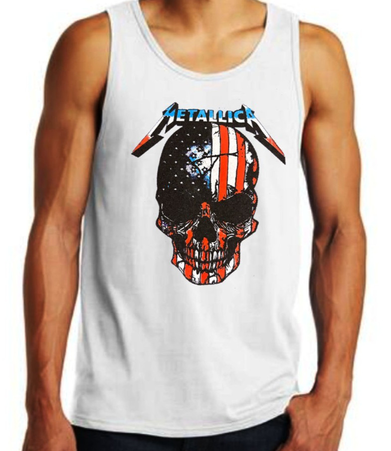 METALLICA AMERICAN SKULL Heavy Metal Band Black Tank Top
