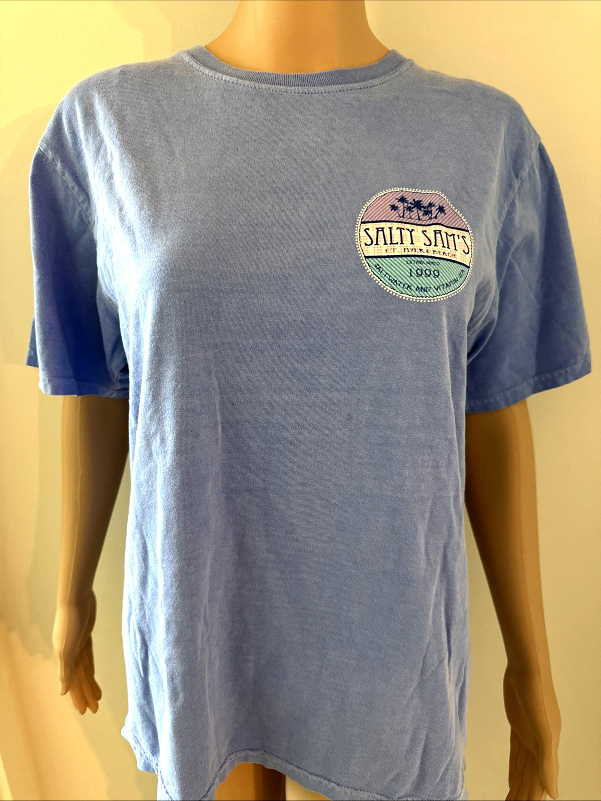 Salty Sam’s T-Shirt Mens Small Fort Myers Beach Cotton Unisex Blue Made In India
