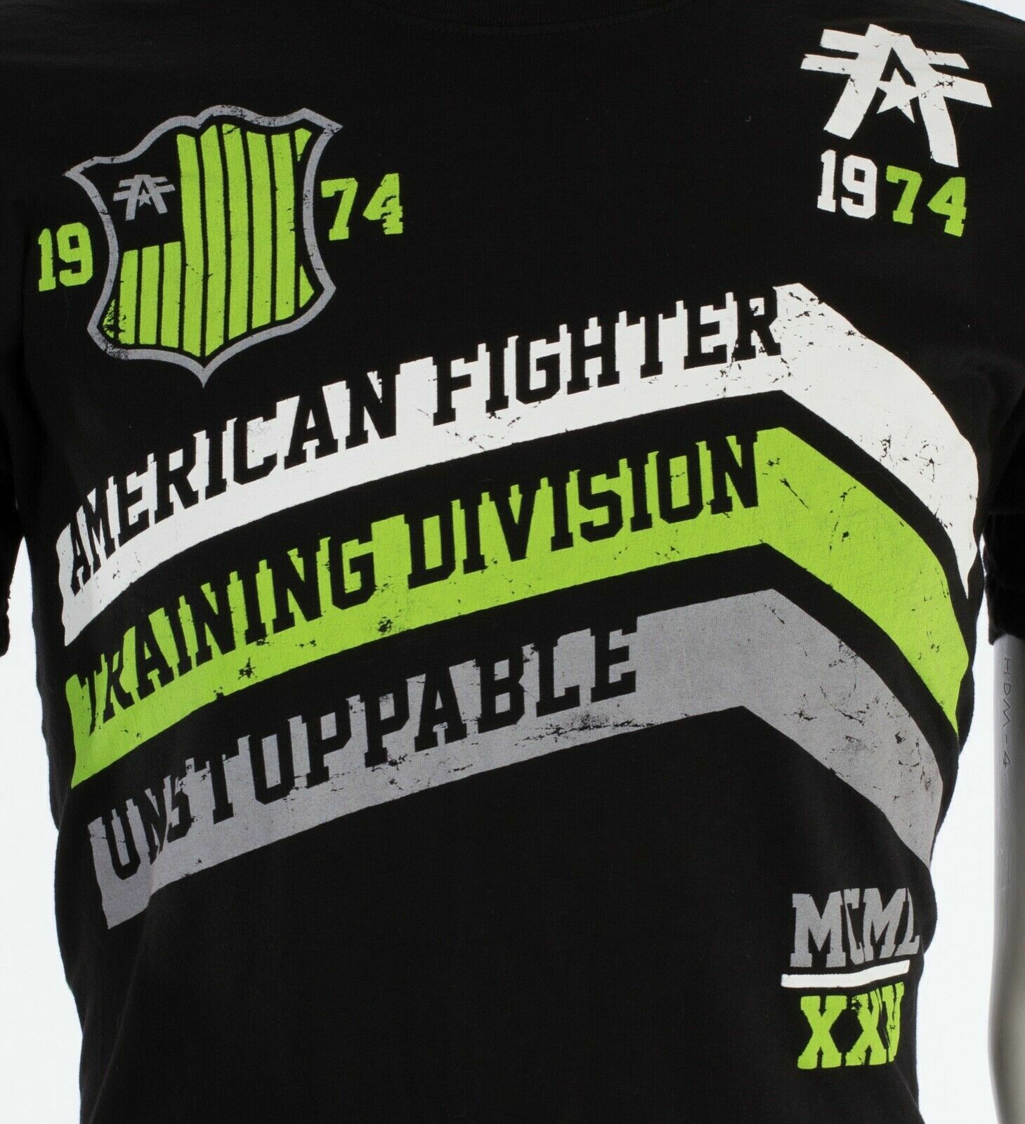 AMERICAN FIGHTER Corner Black Neon Green Athletic Mens Crewneck T-shirt S-3XL