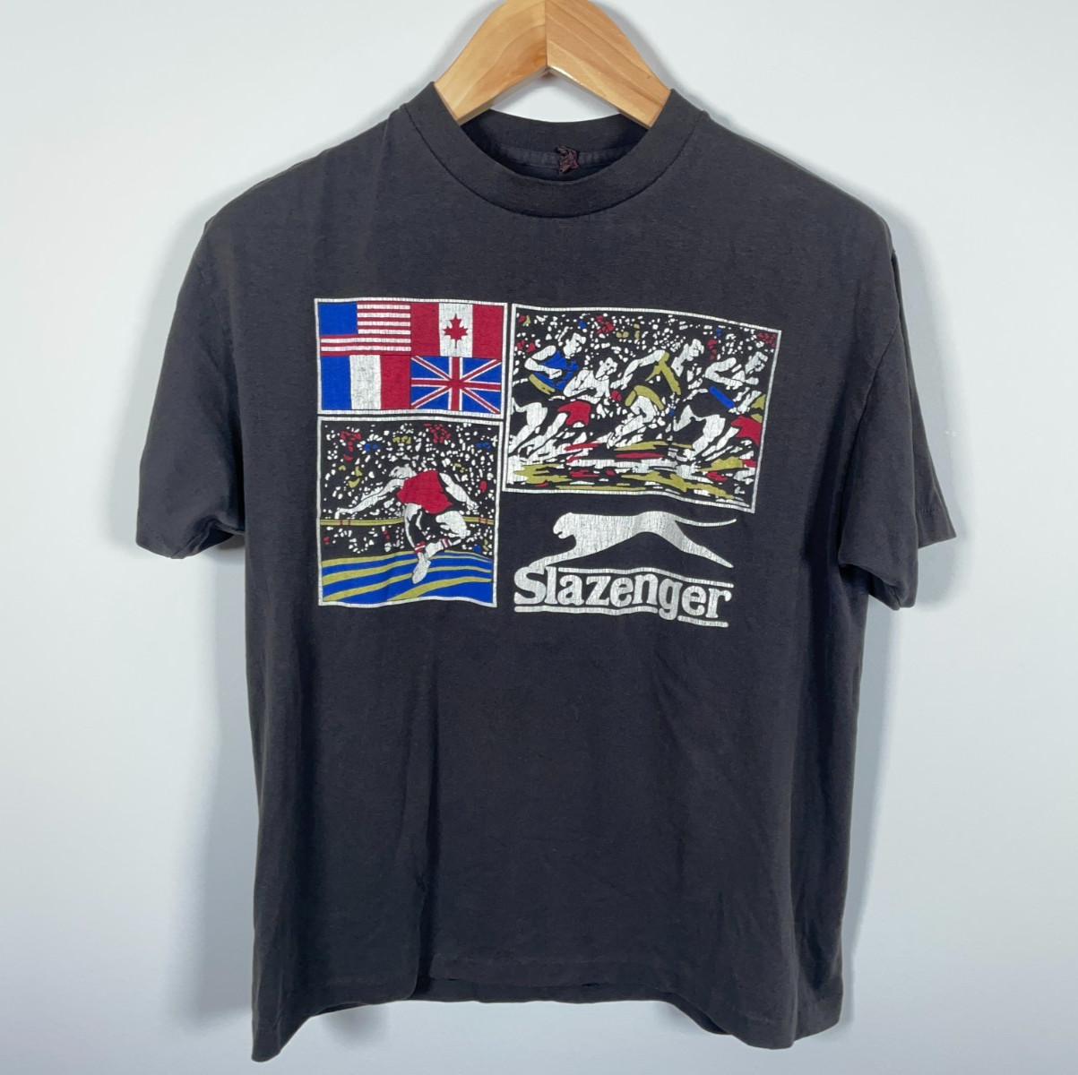 80s Slazenger T-Shirt Adult Large Black Single Stitch Track & Field USA Made