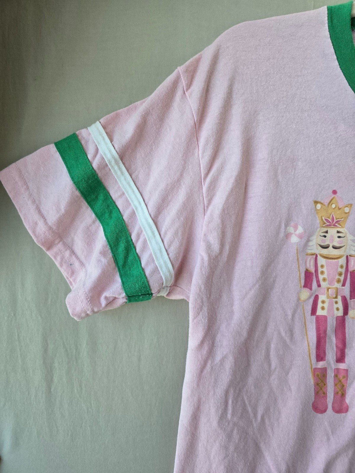 Augusta Sportswear Pink and Green Ringer Tee Nutcracker Graphic T-Shirt