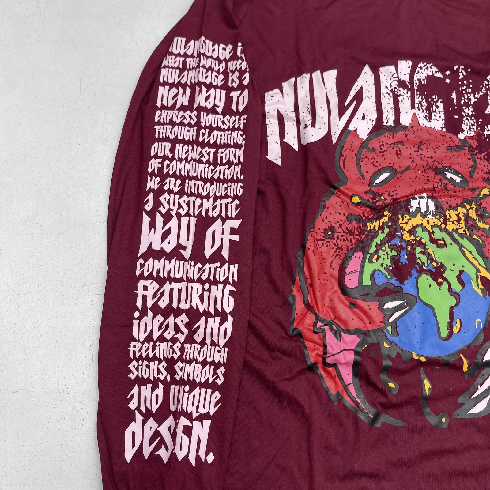 NULANGUAGE Collection Shirt Mens XL Red Long Sleeve World Graphic Tee Streetwear