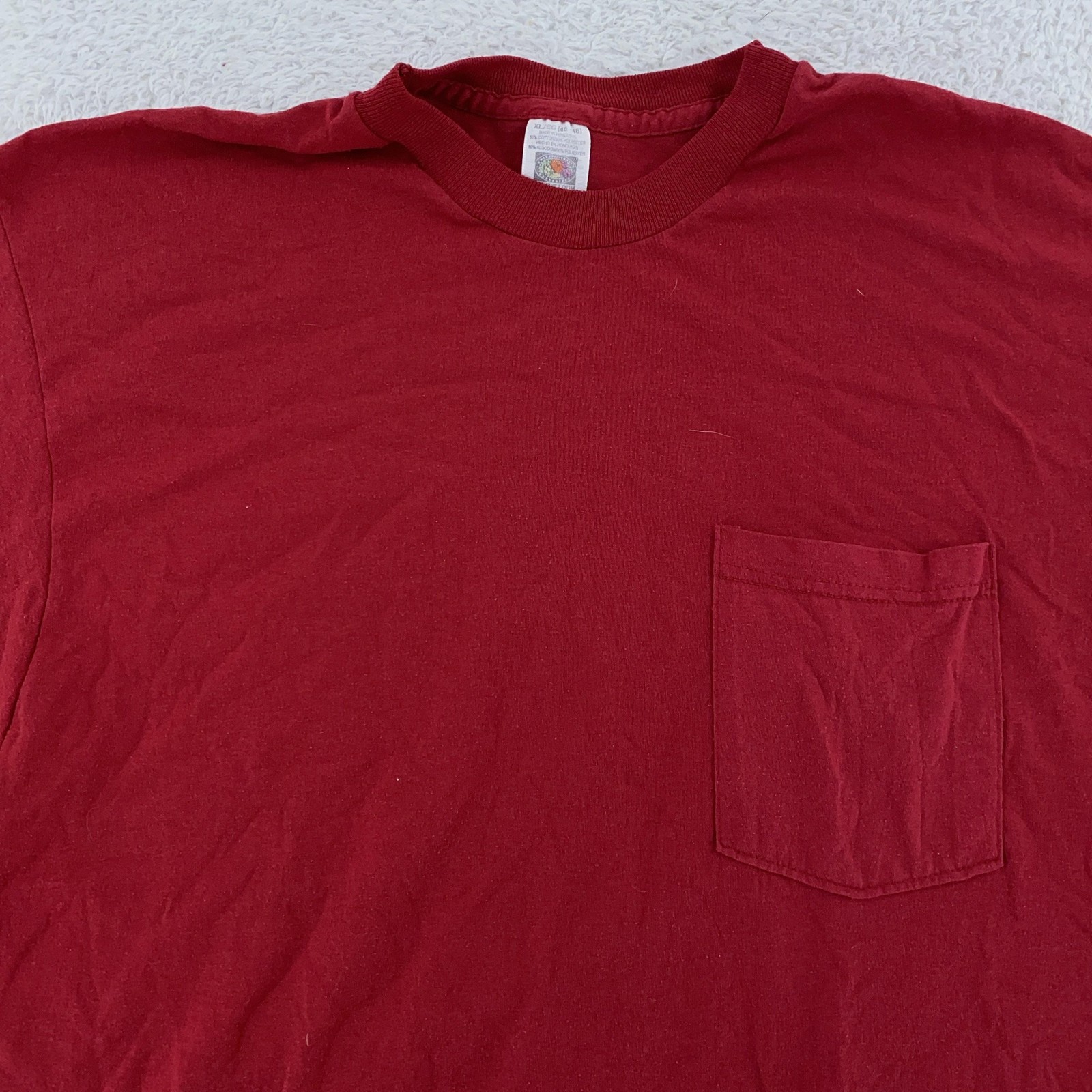 Vintage Fruit of the Loom Blank Dark Red Pocket Shirt Mens M/L Tee Golden Blend