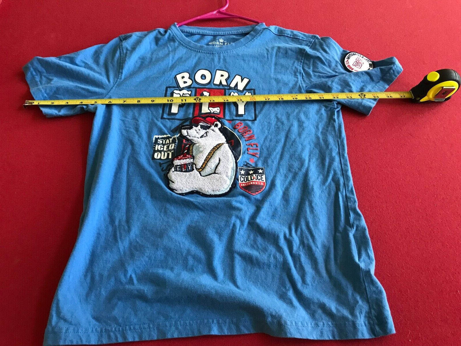 BORN FLY T SHIRT LARGE 14-16 WITH RAISED EMBOSSED BEAR RARE
