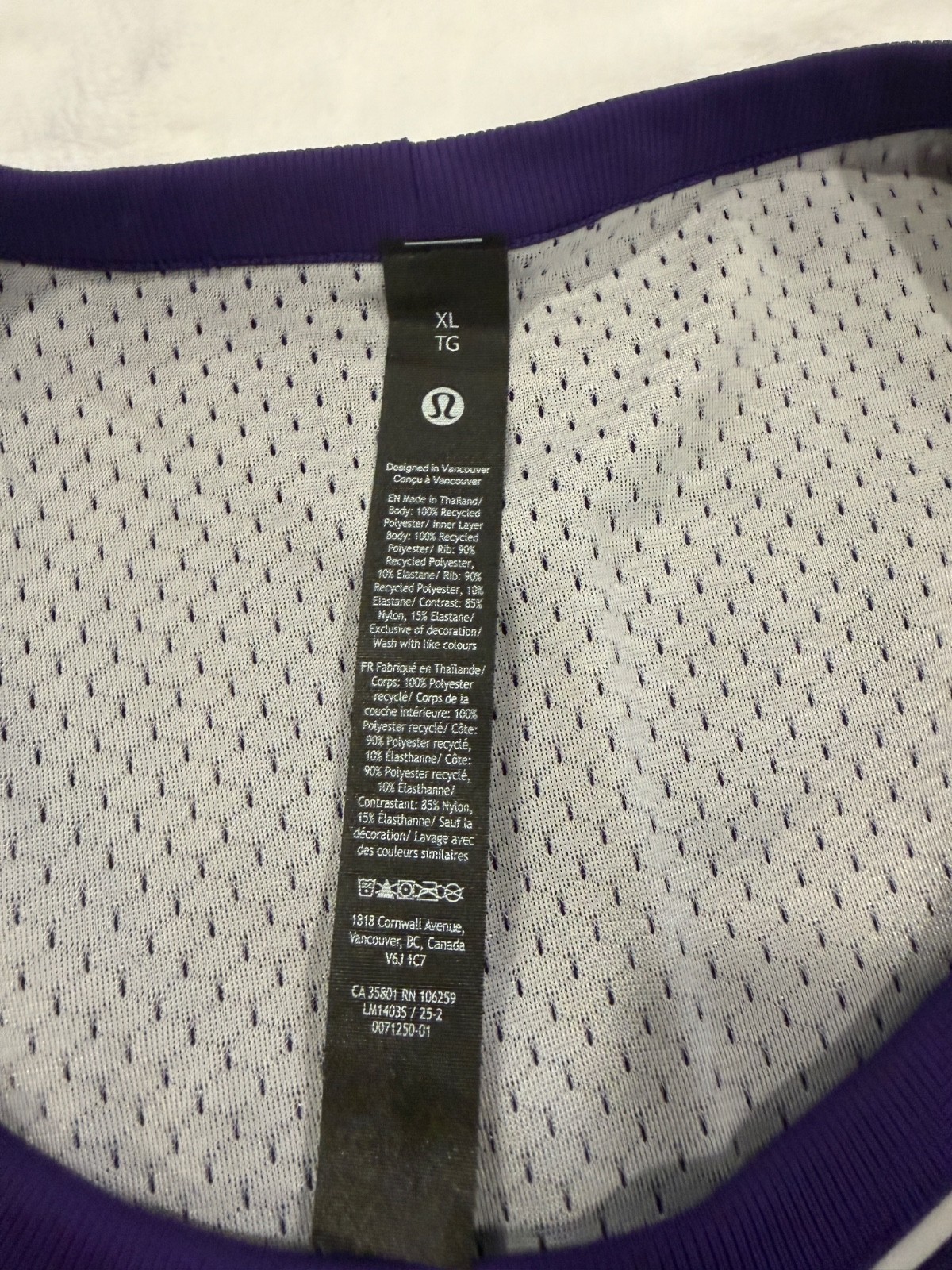 Lululemon Double Layered Mesh Reversible Tank Purple/White Men’s XL