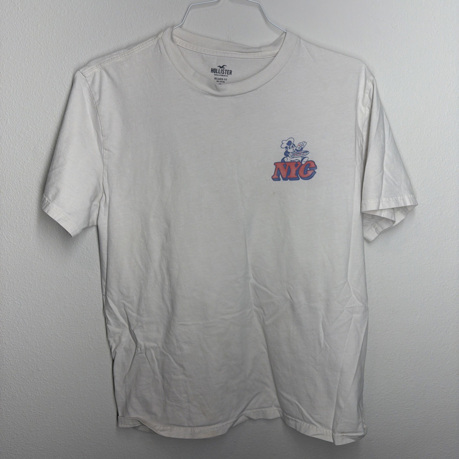 Hollister Men’s Large White Graphic T-Shirt Pizza by the Slice Tee