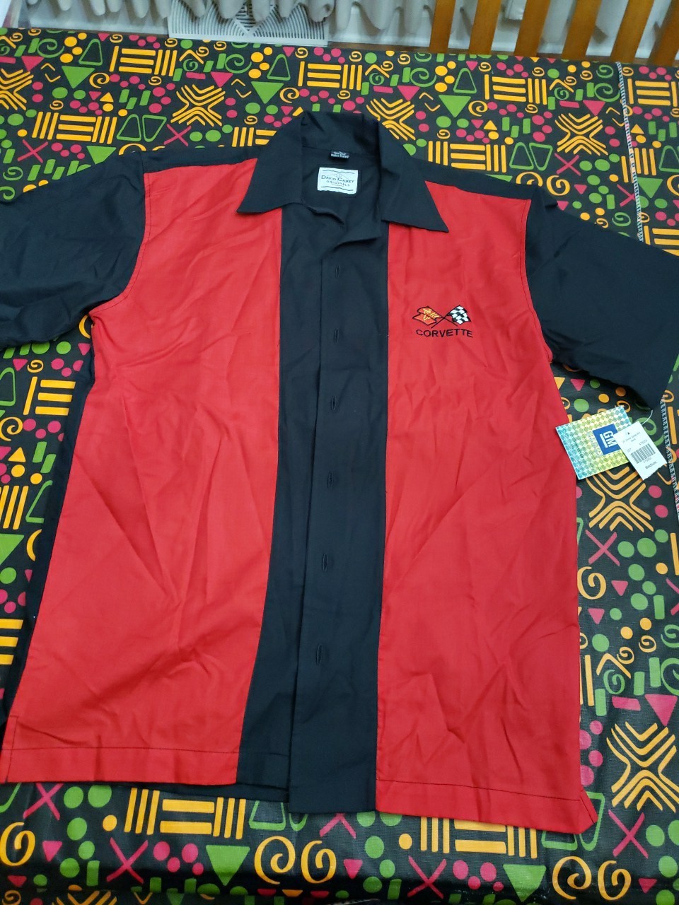 David Carey Originals GM Mens Corvette Red/Black Button Up Garage Shirt Sz M NWT