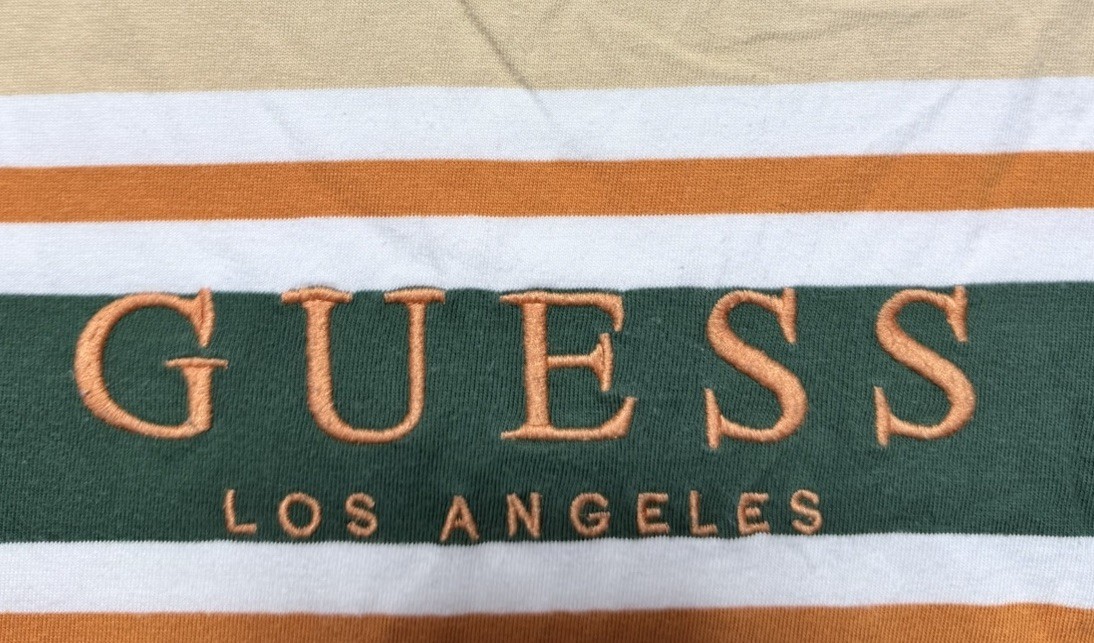 Guess Los Angeles Striped T Shirt Mens Size M Made in India VTG Green Orange Y2K