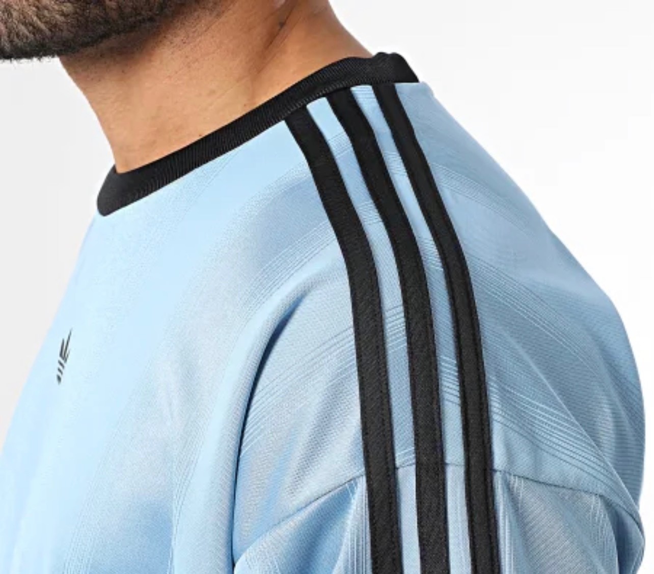 NEW MENS ADIDAS ORIGINALS Large TREFOIL POLY TEE SHIRT Jacquard Ash Blue Black