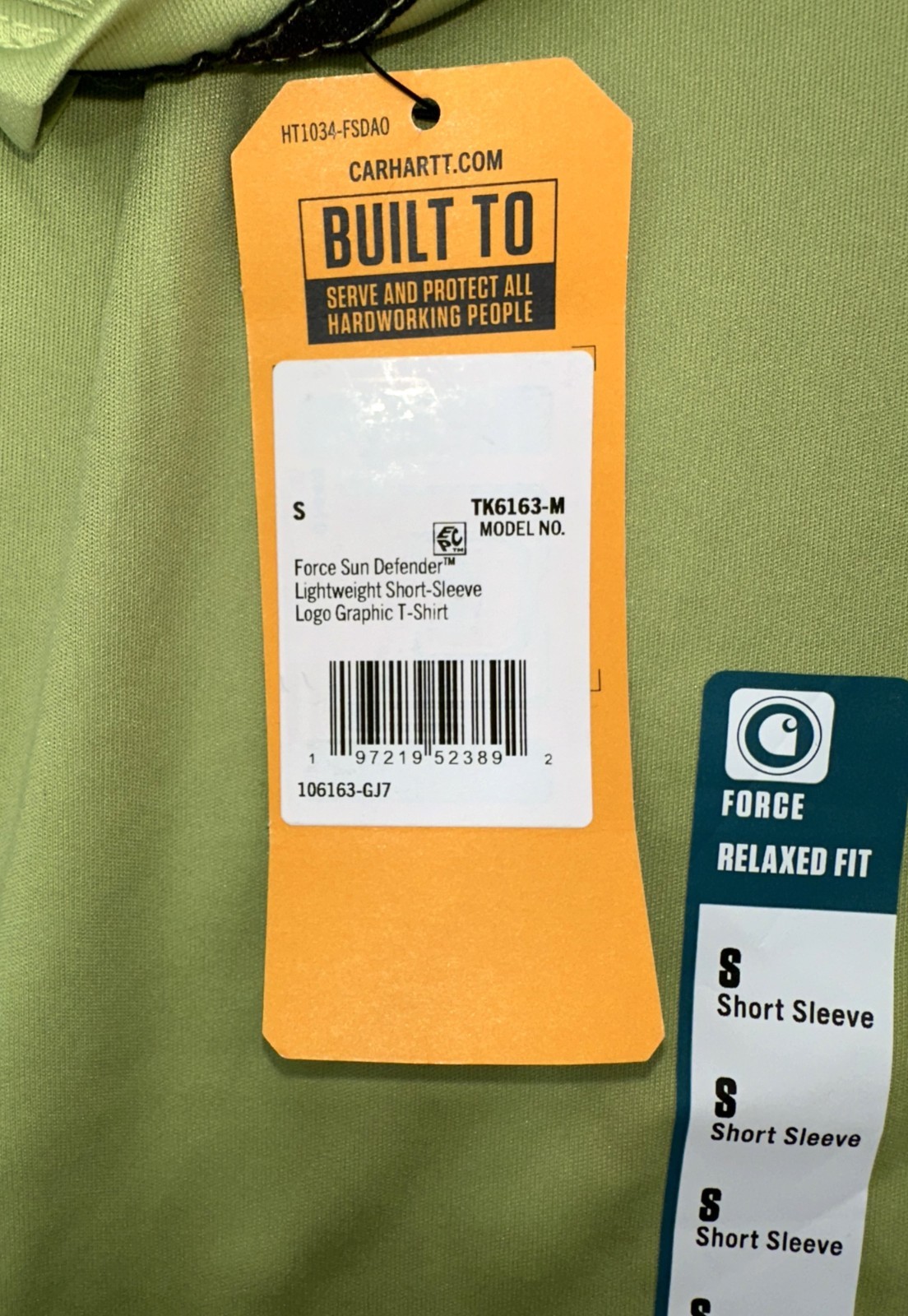 $33 Carhartt Men’s Force Sun Defender SS TShirt -Algea Green-Small-New With Tags