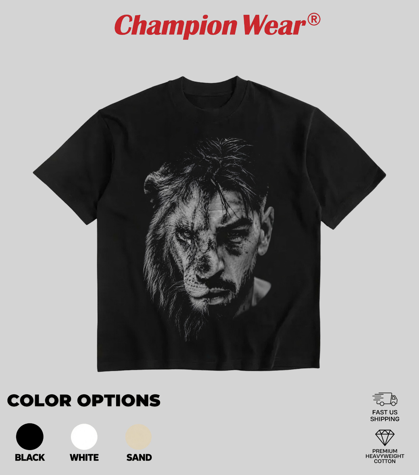 Champion Wear Ilia Topuria Lion Warrior Face Oversized T-Shirt Black