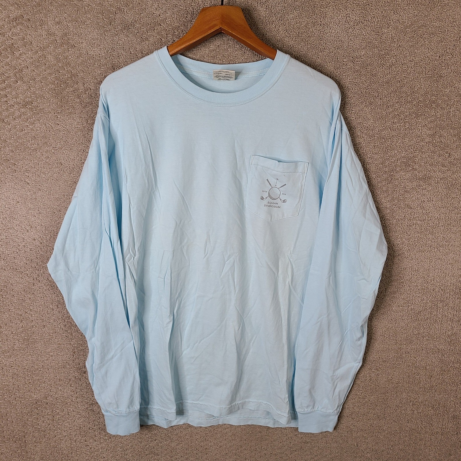 Comfort Colors Shirt Mens Large Blue Equian Symposium Kaiwah Island Long Sleeve