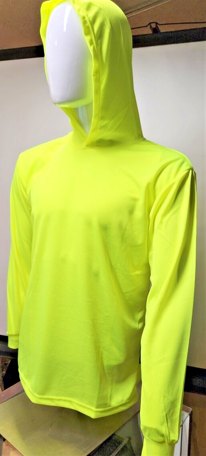 Yellow Long Sleeve Safety Shirt With Hoodie, Quick Dry Polyester Birdeye mesh