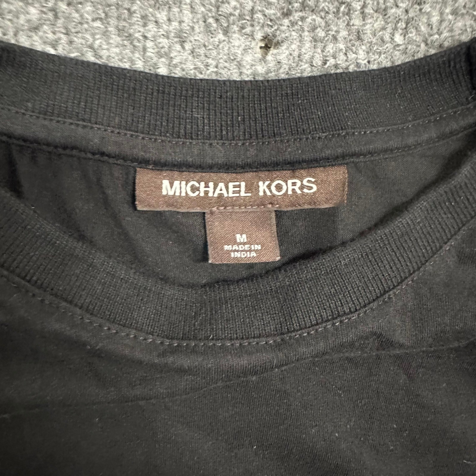 Michael Kors T-Shirt Mens Size M Black Logo Tape Sleeve Crew Neck Casual Tee