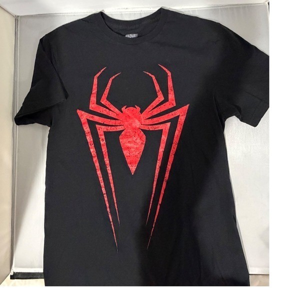 Marvel Spider-Man Graphic T-Shirt Mens Small Black Red Spider Logo Mad Engine