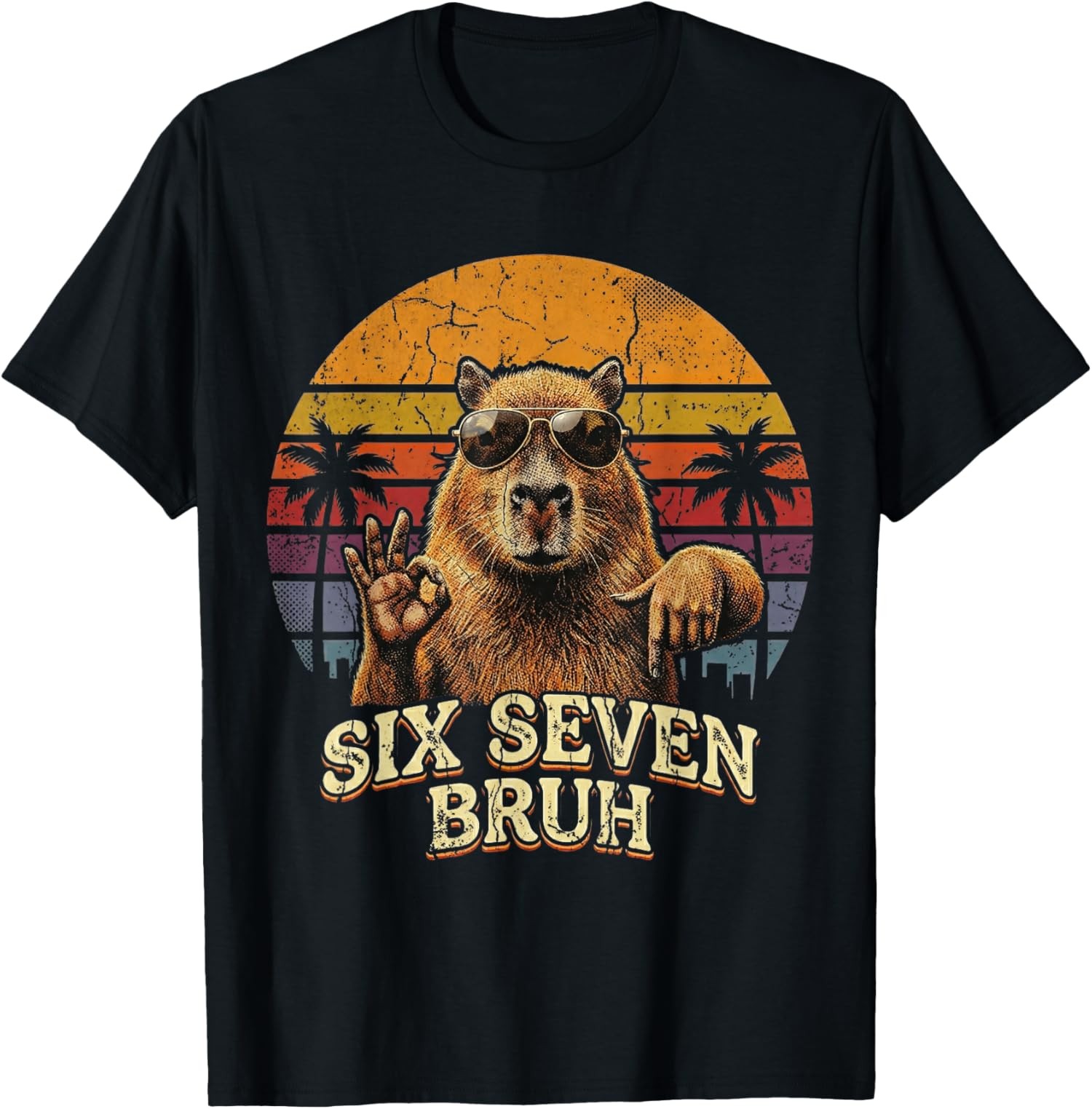 Six Seven Bruh 67 Capybara 6 7 Funny Meme Animal T-Shirt