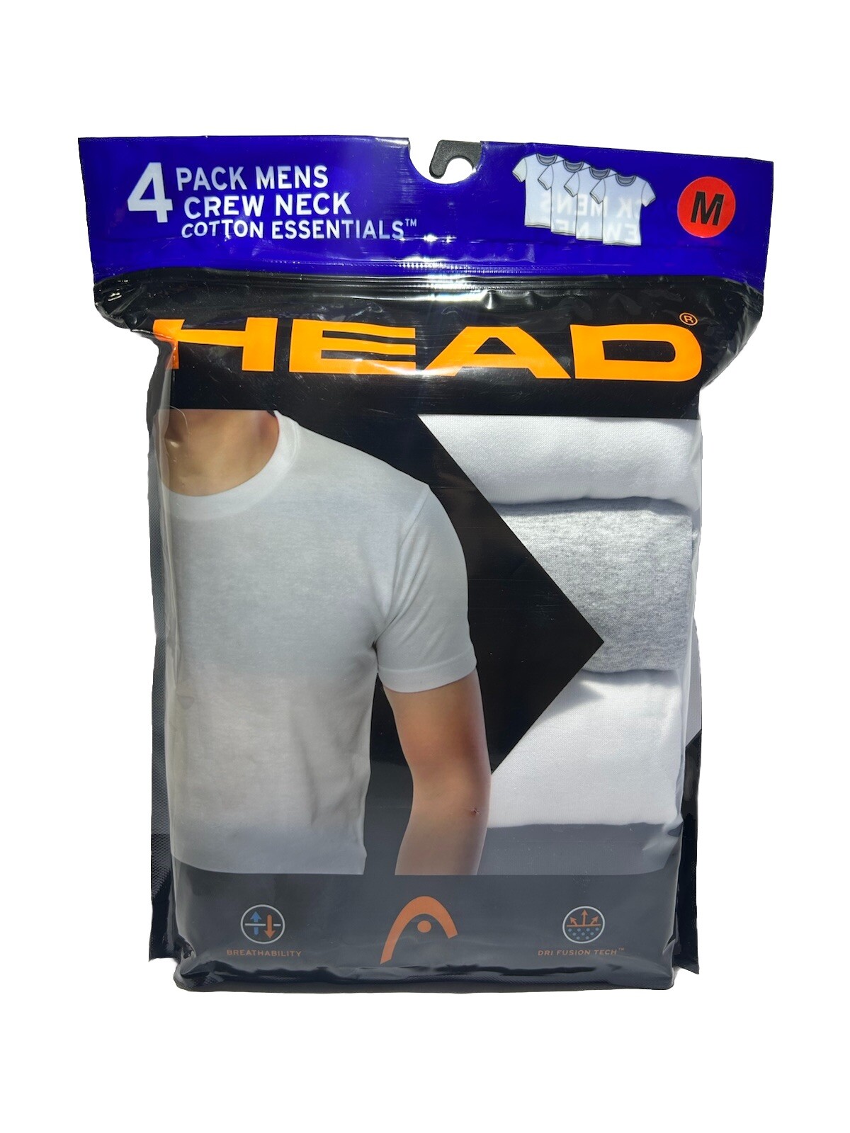New Head Men’s 4 Pack Crew Neck Cotton Essential T-Shirts Size M (38-40″)