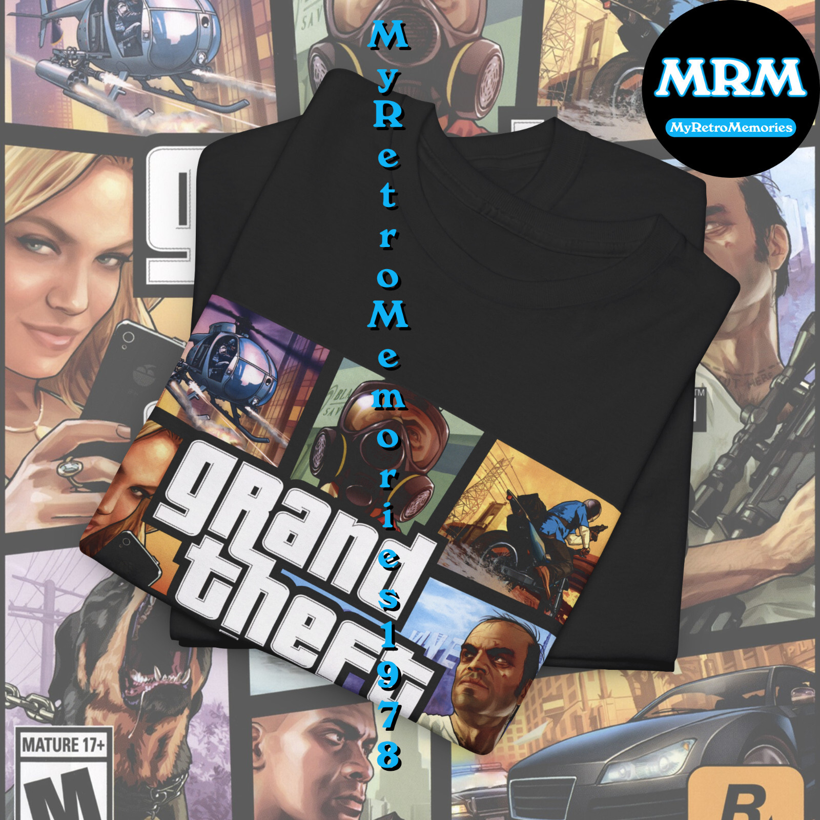 Grand Theft Auto V 5 GTA Box Art Design Black T-Shirt S-5XL New Lower Price!!
