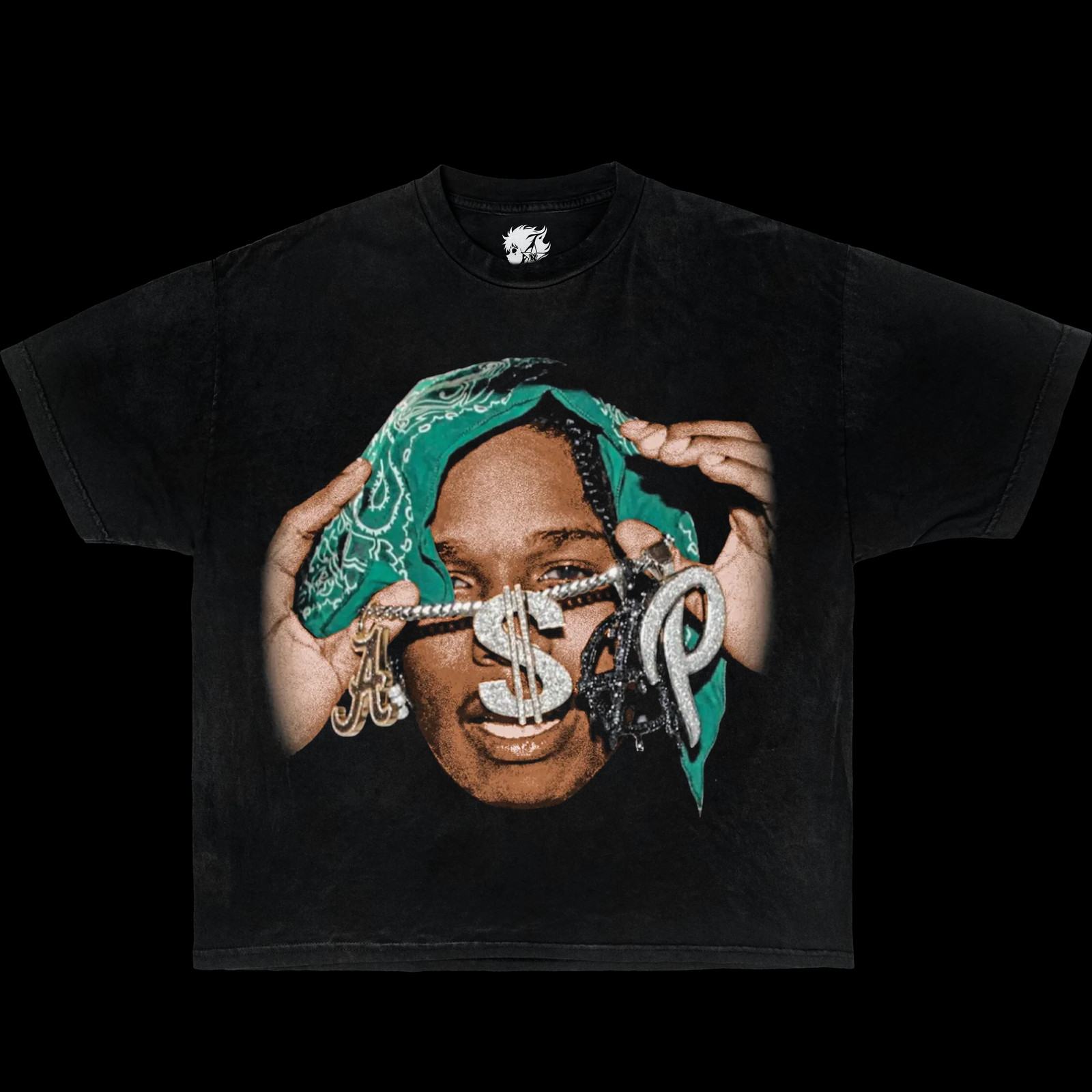 A$ap Rocky Chains Boxy Vintage Shirt Graphic Rap Tees Oversized Streetwear Y2K
