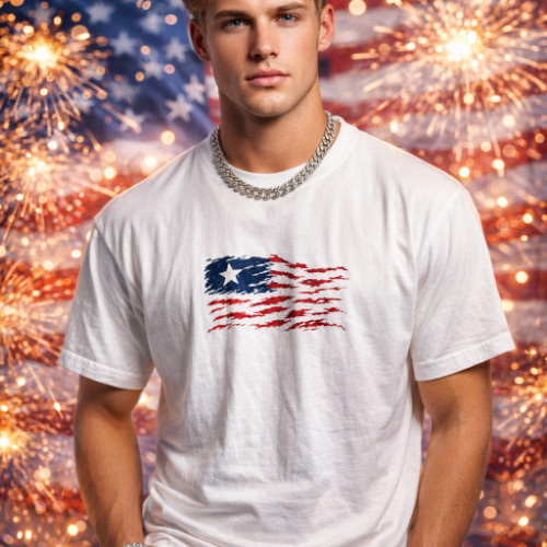 Vintage TSI Sportswear White Short Sleeved American Flag Men’s T-shirt NO TAG