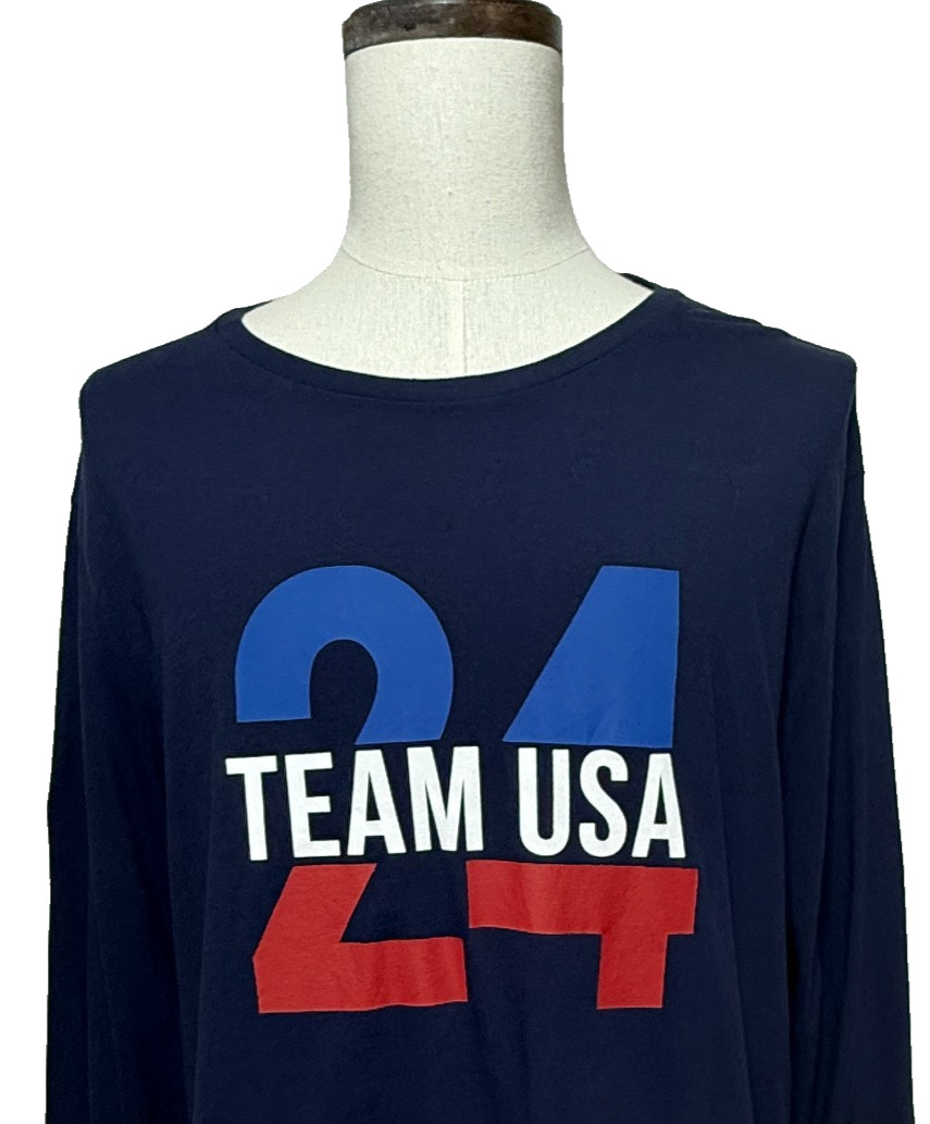 Polo Ralph Lauren T Shirt Mens XL Blue Red Team USA 24 Long Sleeve Graphic Print