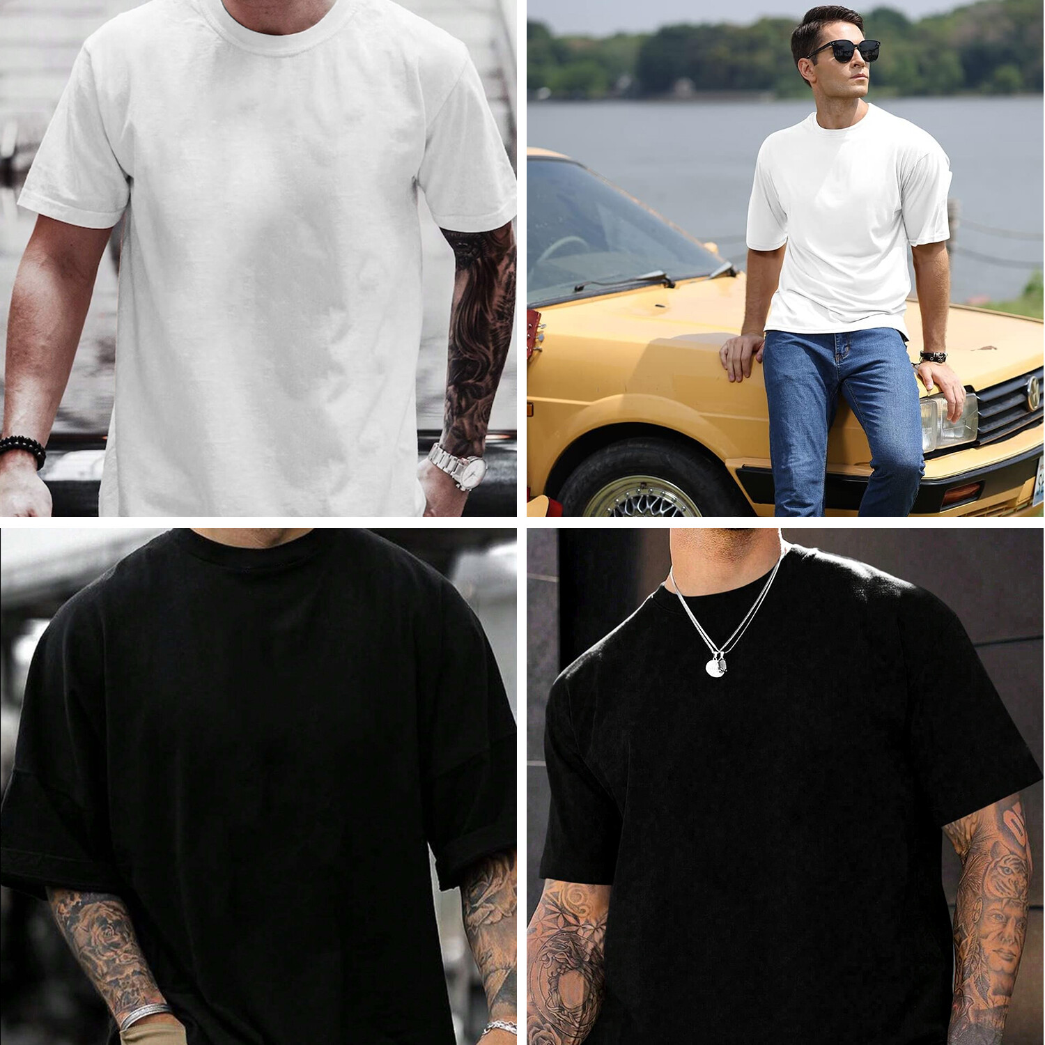 New Men’s Heavyweight Cotton Double Yarn Drop Shoulder Round Neck T-shirt Casual