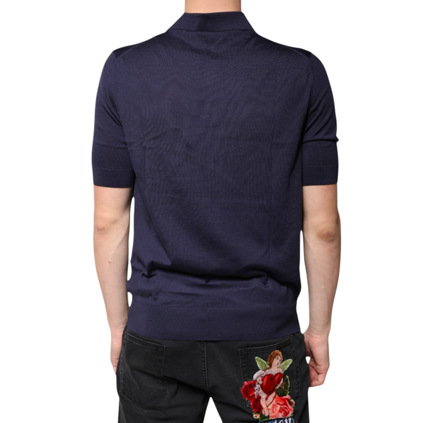 DOLCE & GABBANA T-shirt Blue Silk Collared Short Sleeves Polo IT48/US38/M 750usd