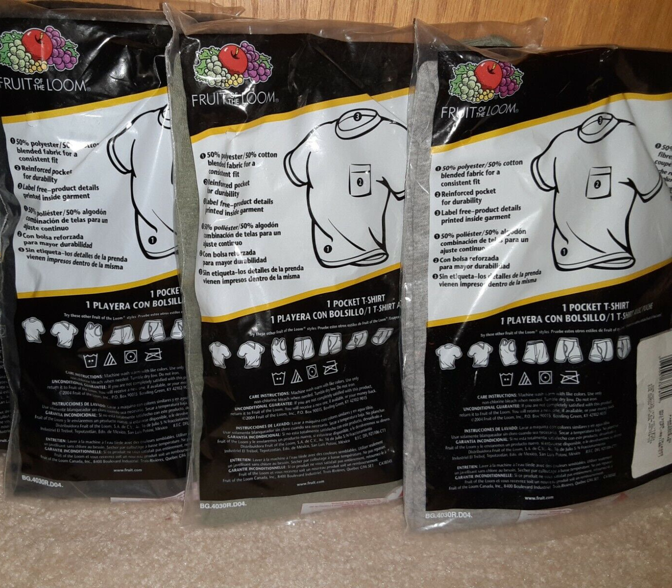 Brand New Lg Men’s Fruit of the Loom Lot of 3 Golden Blend T-shirts in Packages