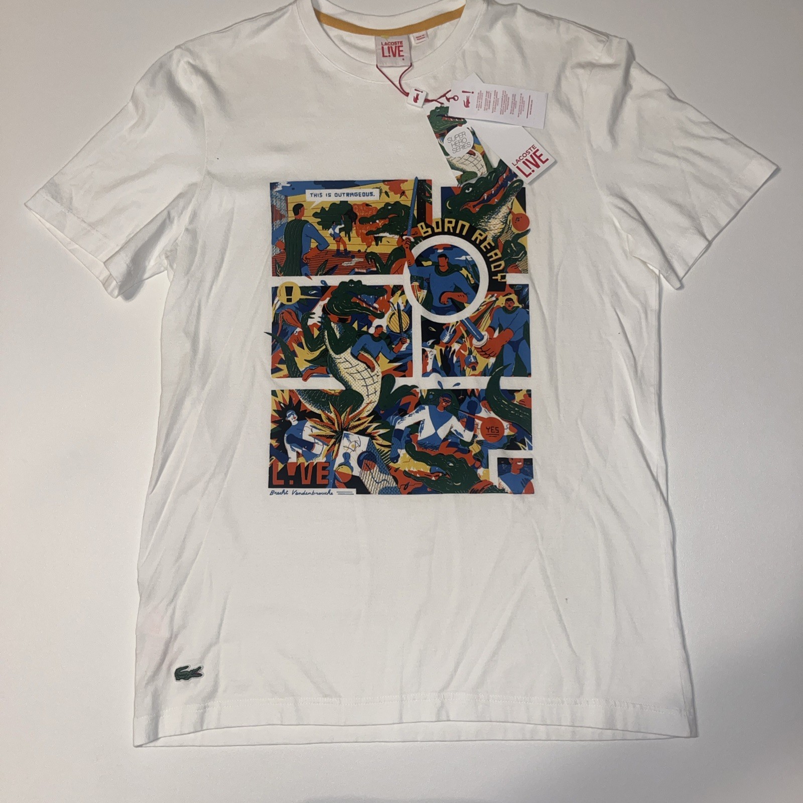 Lacoste LIVE Tshirt NWT Super Hero Series x Brecht V. Size 6 Large MSRP $70
