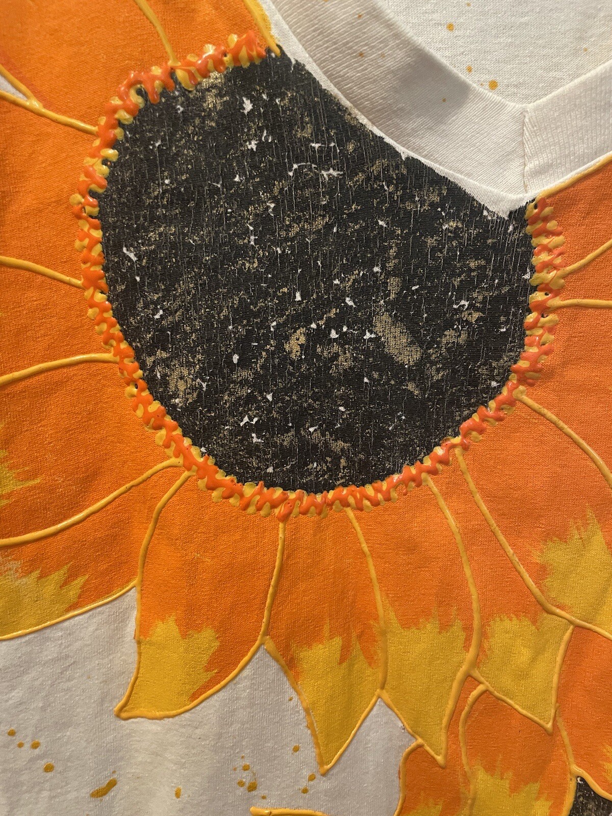 Hand Painted Sunflower Art Single Stitch T Shirt OOAK PUFF PAINT SPLATTER XL NOS