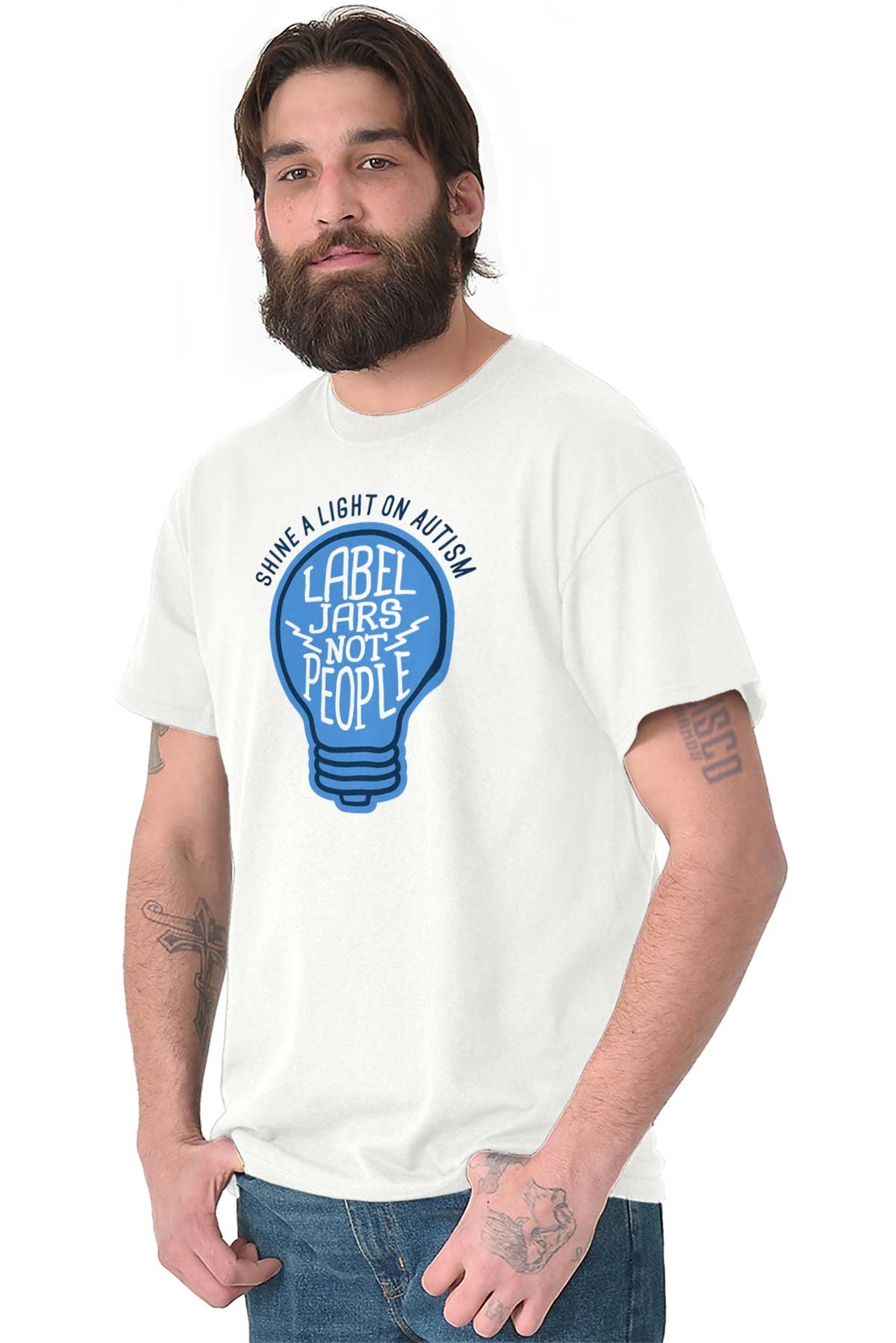 Shine A Light Autism Awareness Autistic Walk Womens or Mens Crewneck T Shirt Tee