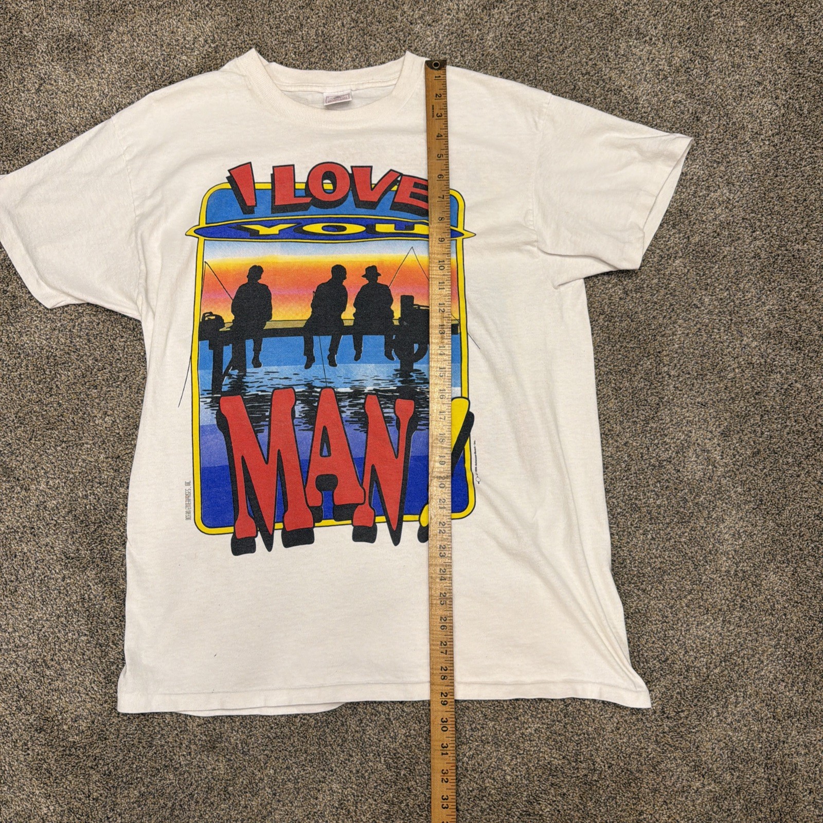 VTG 80s Bud Light I Love You Man T-Shirt Men L Single Stitch White Fishing Lake