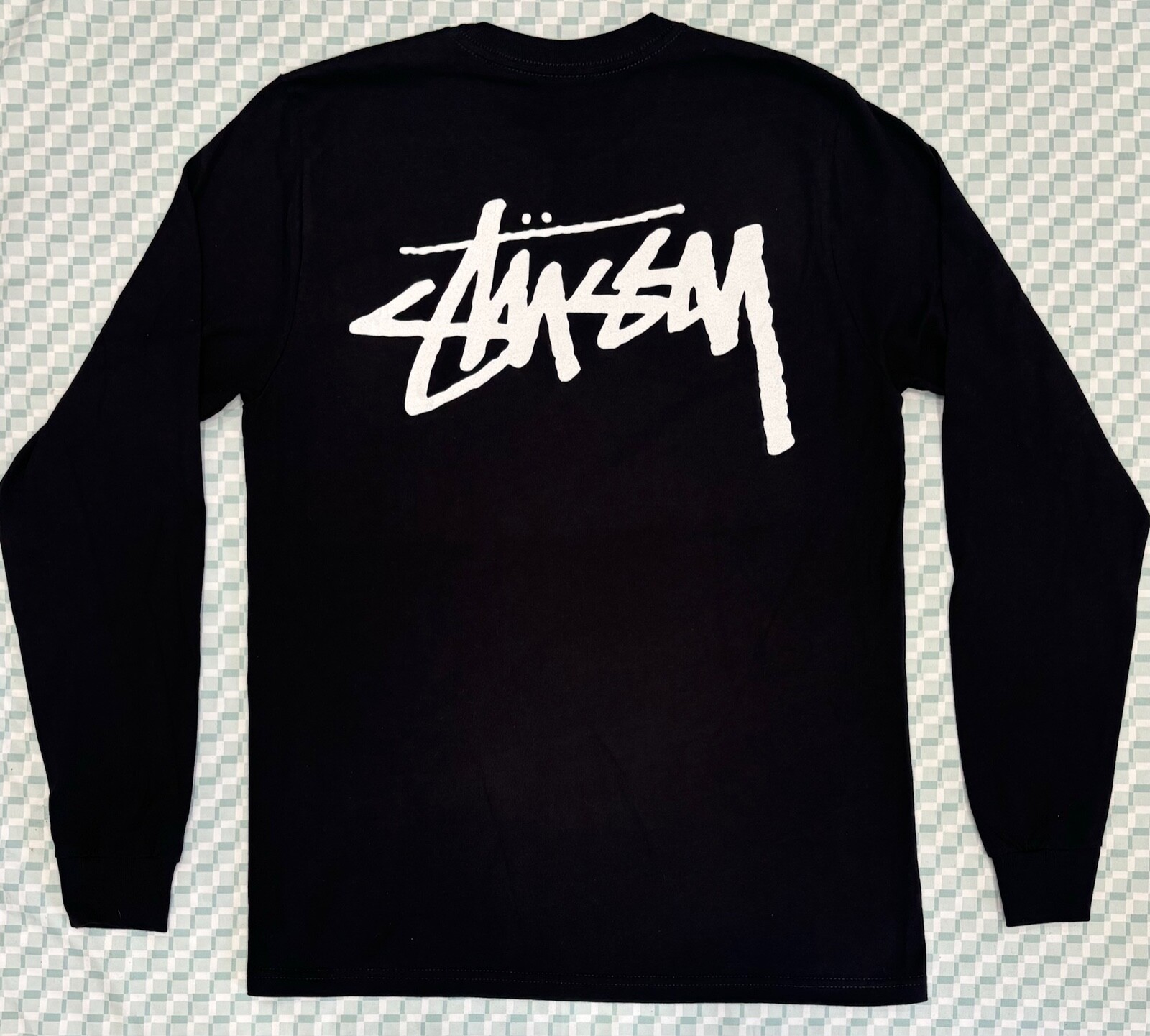 Stussy Basic Long Sleeve Logo Black Tee Mens Size S