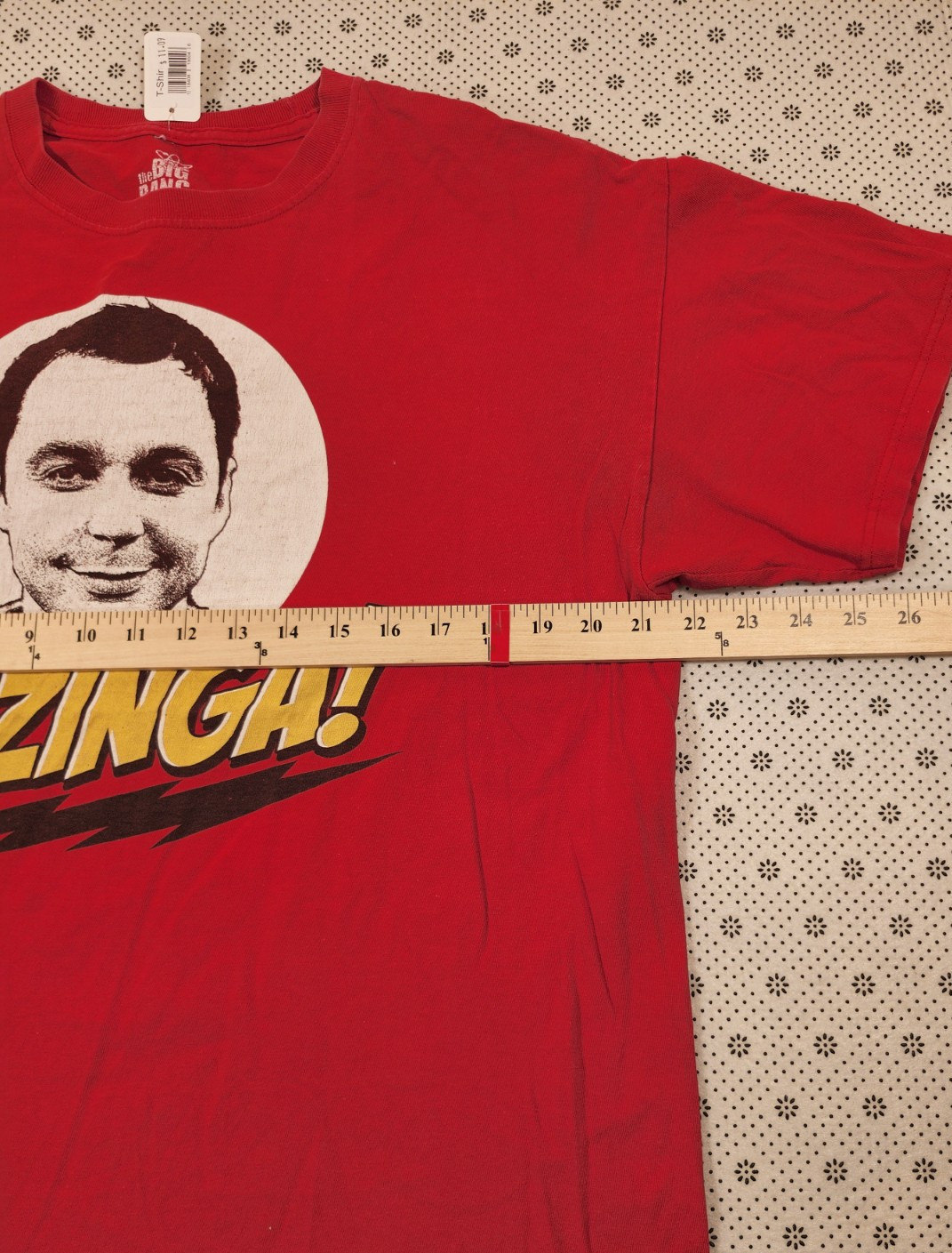 Bazinga The Big Bang Theory Mens LARGE T-Shirt Sheldon Cooper Red Graphic Tee