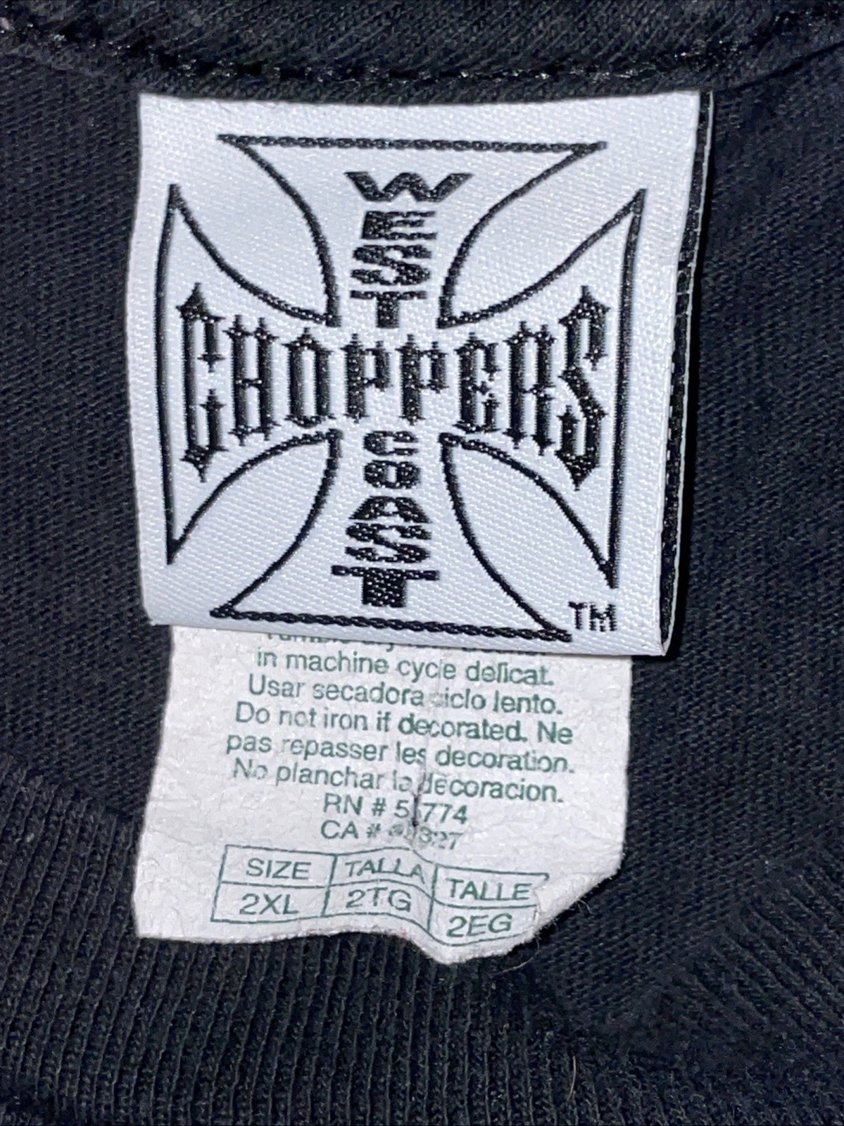 VTG 2004 West Coast Choppers CFL Black Fire Flame Skull LS Shirt Size XXL