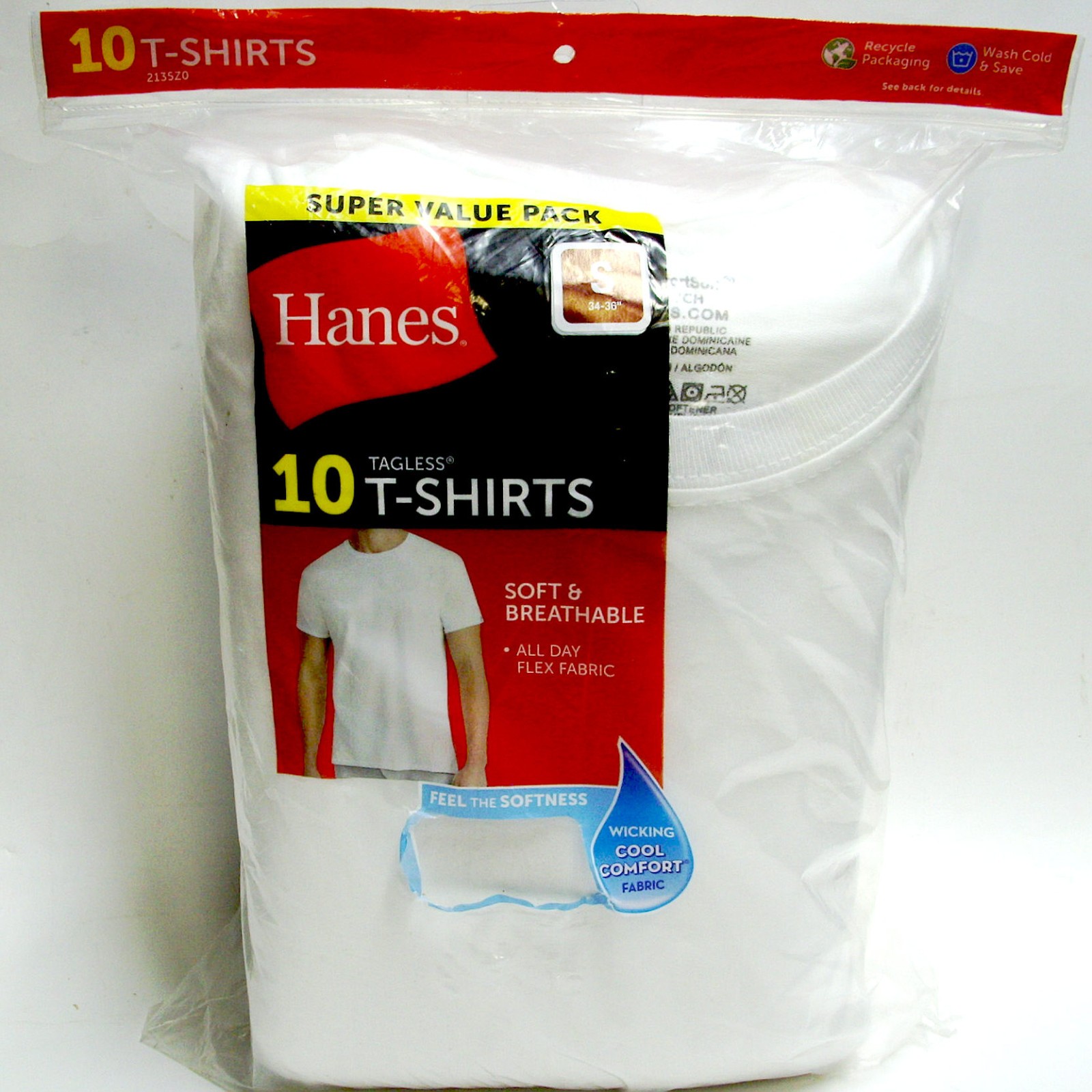 NEW Hanes SUPER VALUE 10 PACK Sm COOL COMFORT WHITE TAGLESS T-SHIRTS UNDERSHIRTS