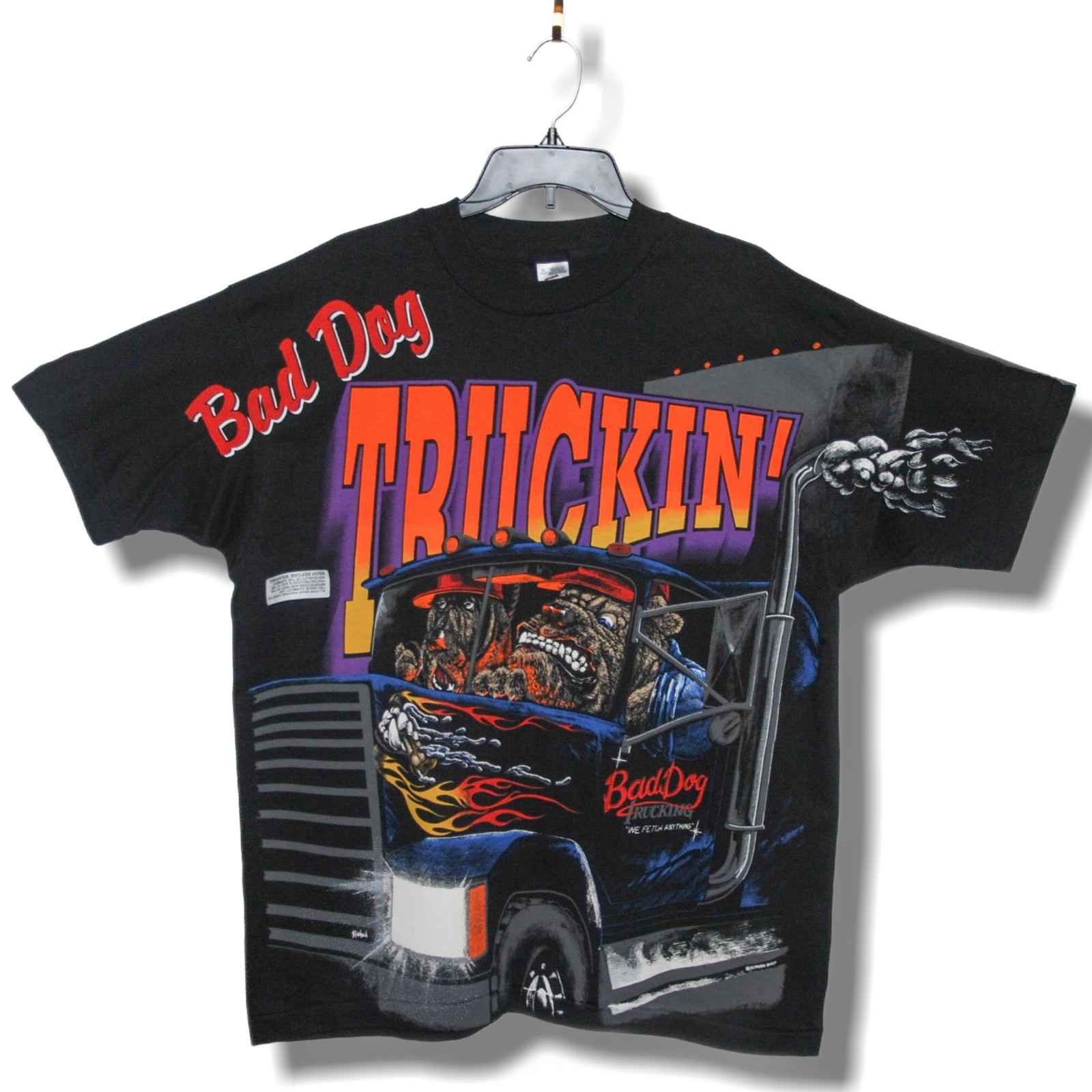 Bad Dog TRUCKIN’ XL Black AOP T Shirt Screen Shop Russ Tock All Over Print