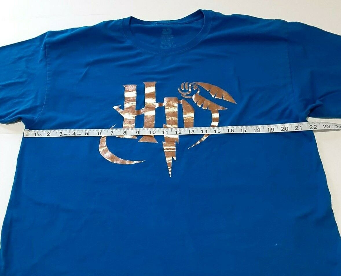 Harry Potter Gold Foil HP Logo and Snitch Blue T-Shirt Large