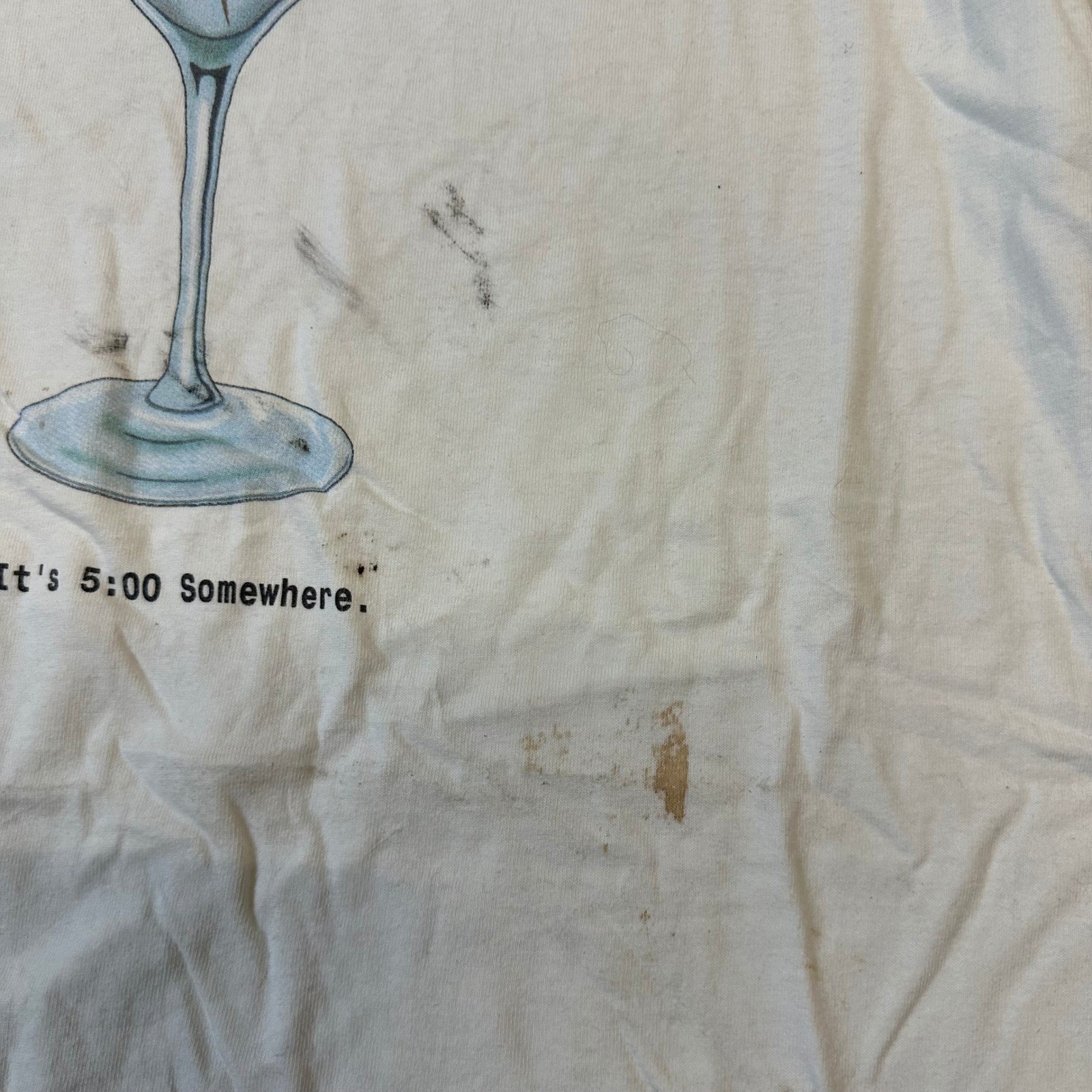 Wander Wear T-Shirt Mens Size L White Martini Graphic Its 5:00 Somewhere
